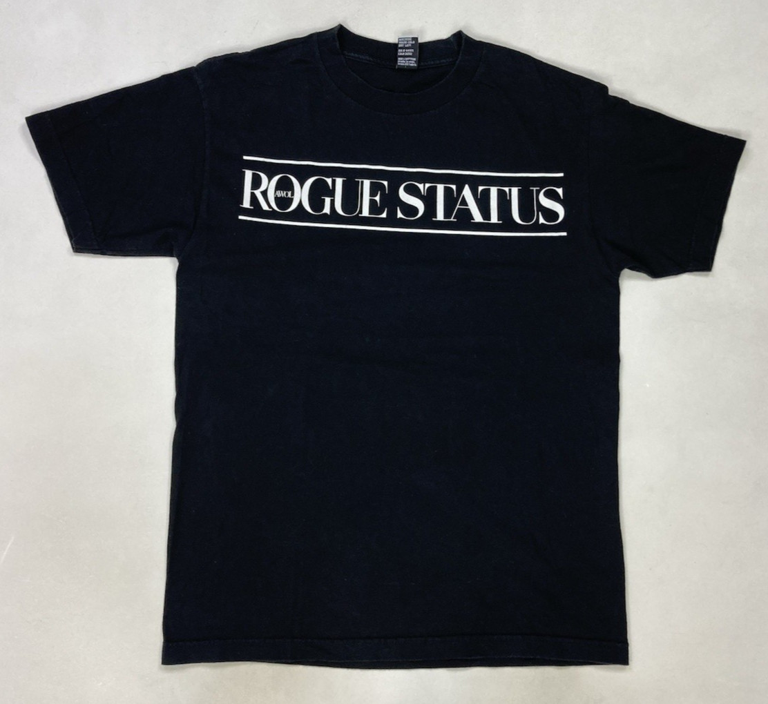 VINTAGE Rogue Status Logo Graphic T-shirt Men Medium Black Short Sleeve Y2K