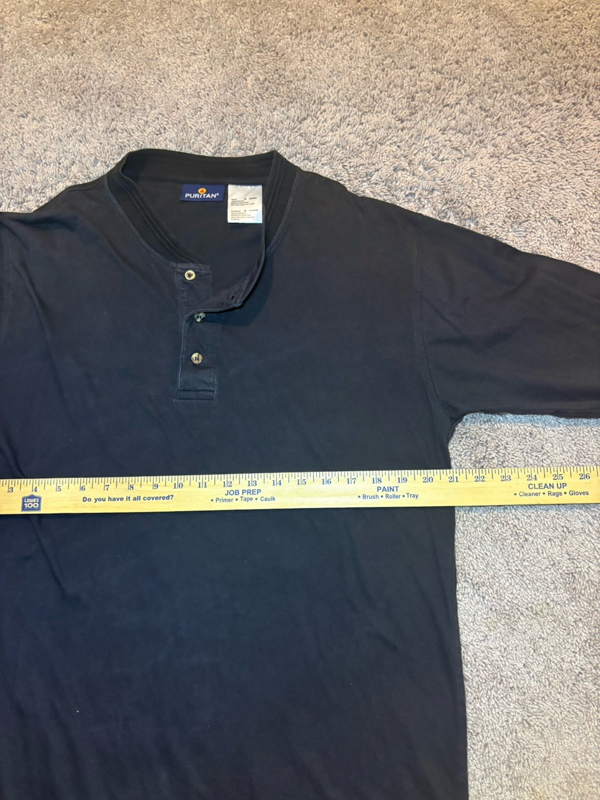Vintage Y2K Puritan Men’s Long Sleeve Henley Shirt | Faded Black Medium