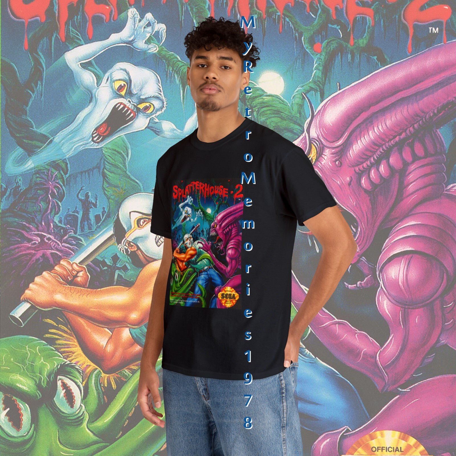 NEW Splatterhouse 2 Sega Genesis Box Art Design Black T-Shirt S-5XL Free S&H