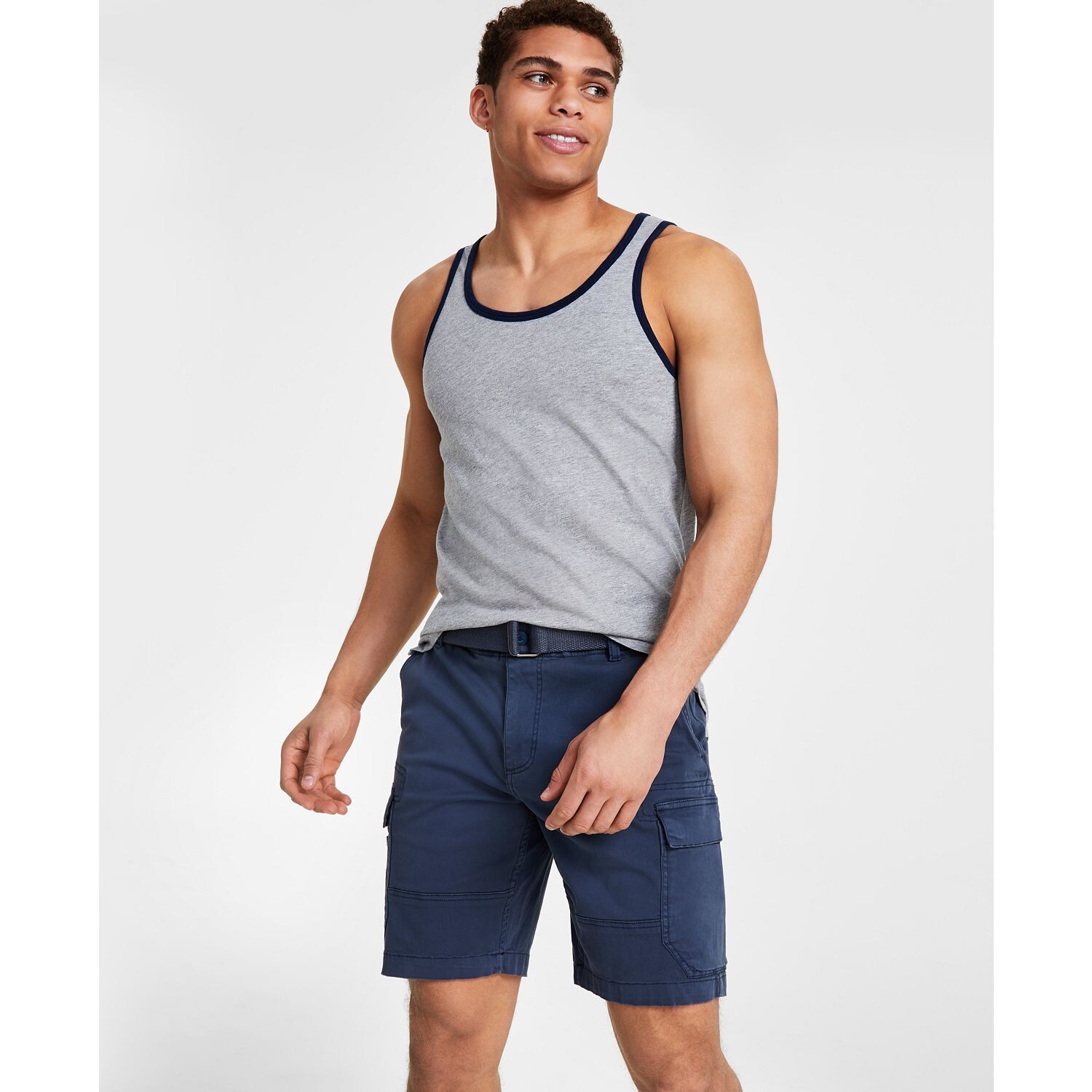 Sun + Stone Men’s Dyan Sleeveless Contrast Trim Tank Grey Heather M B4HP