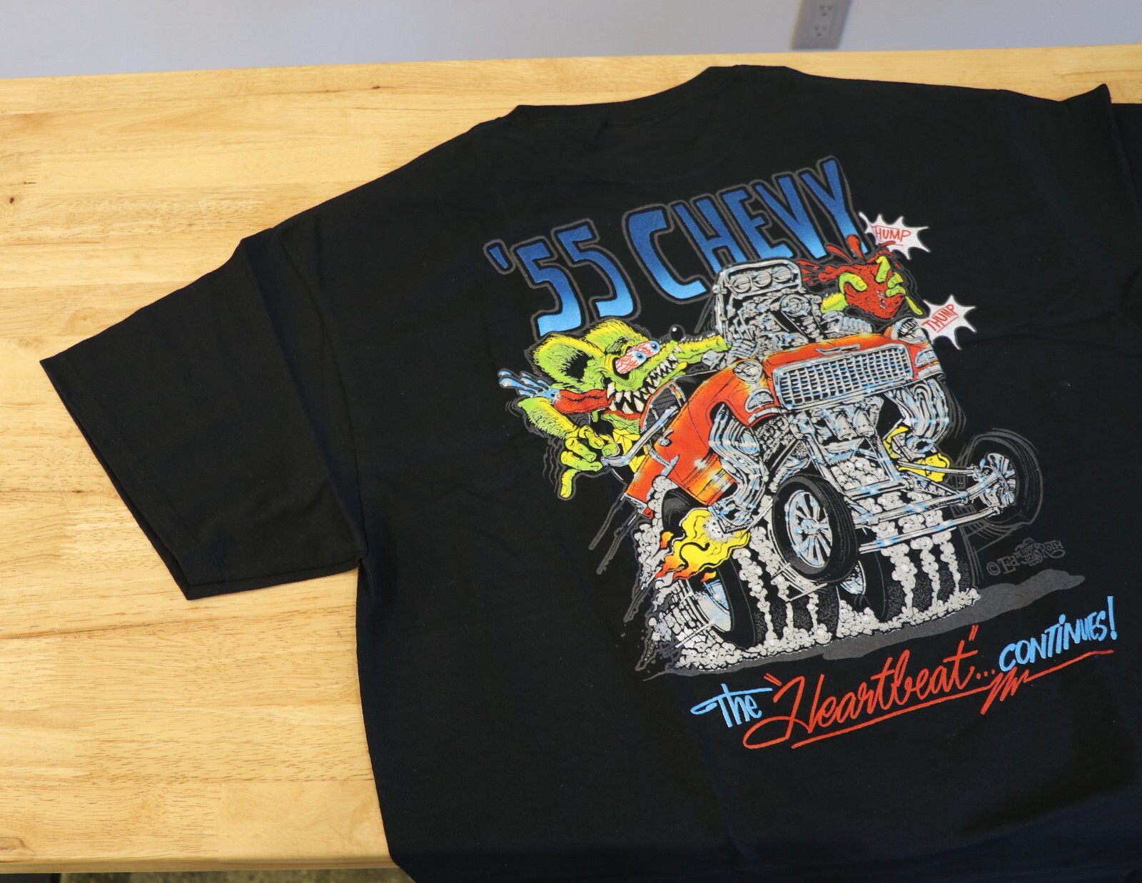Men’s Ed Big Daddy Roth Rat Fink ’55 Chevy Hot Rod Black Cotton T-Shirt M-3XL
