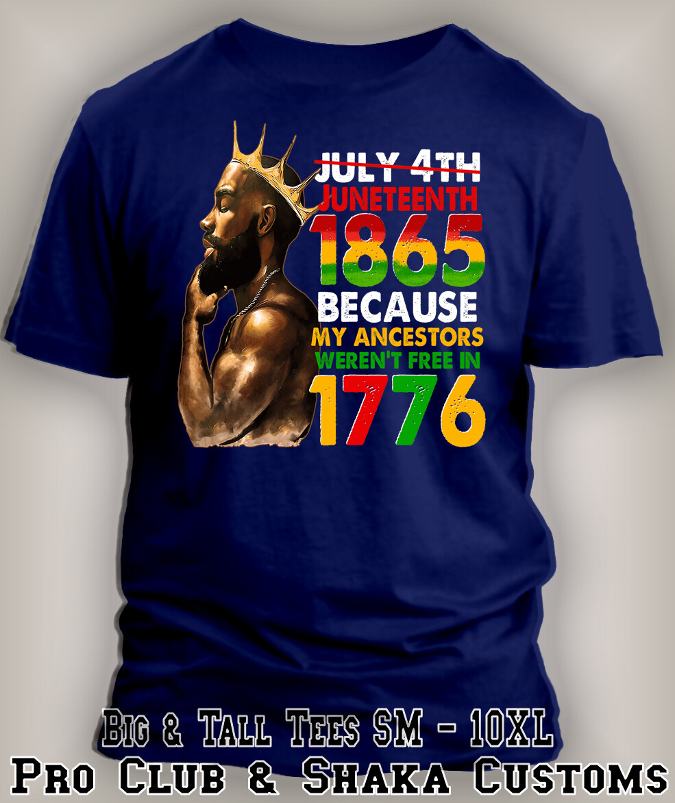 Mens Black King 1865 Juneteenth Black History Tee Shirt Pro Club Shaka T