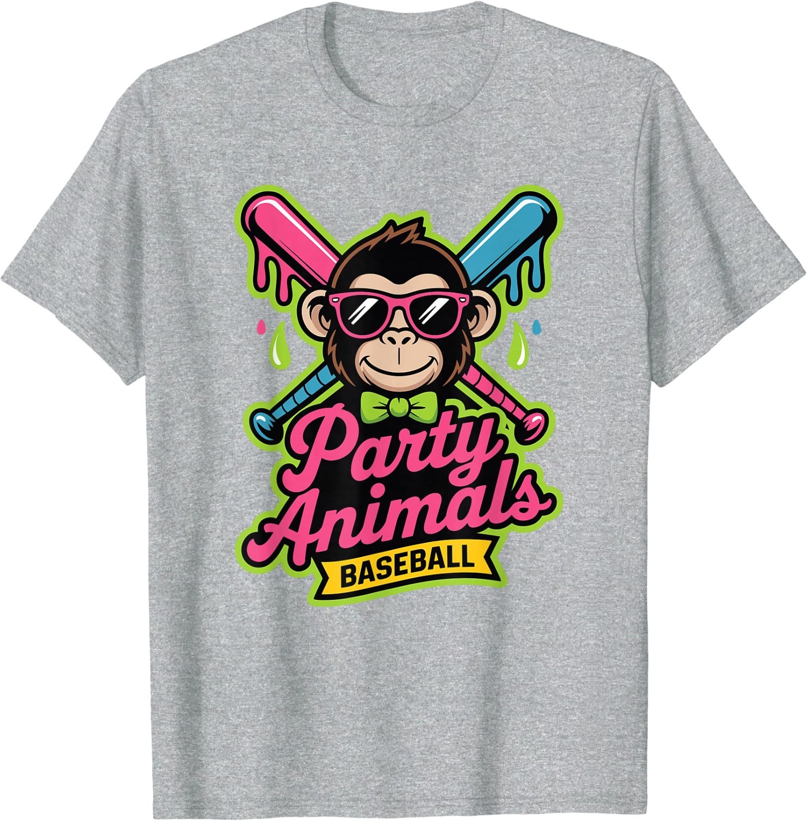 Party Animals Baseball Funny Monkey Vibrant Slime T-Shirt