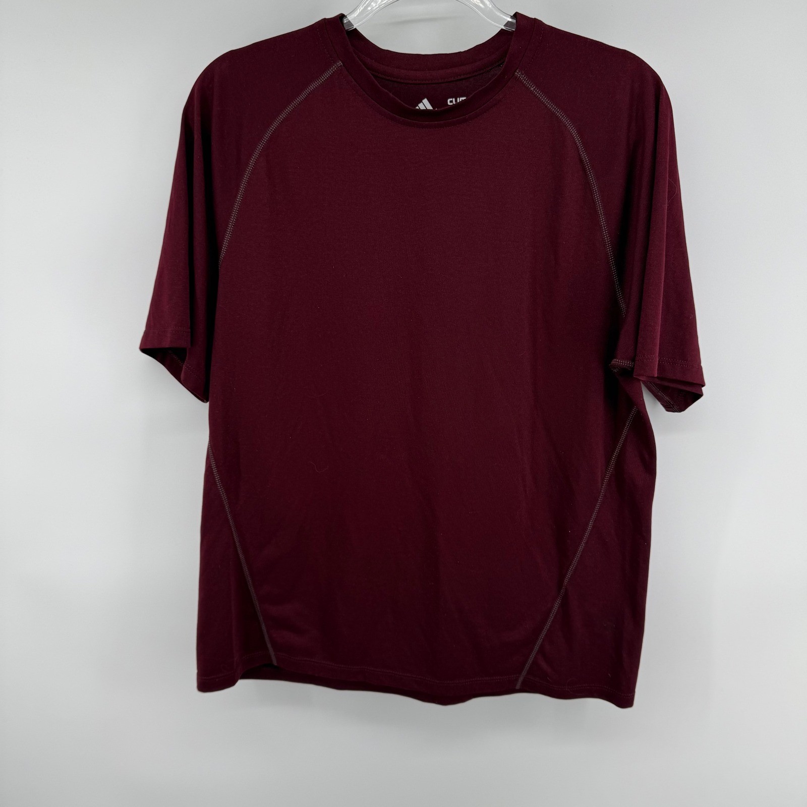 Adidas Climalite Mens Small Maroon Burgundy Performance T-Shirt Big Logo Back