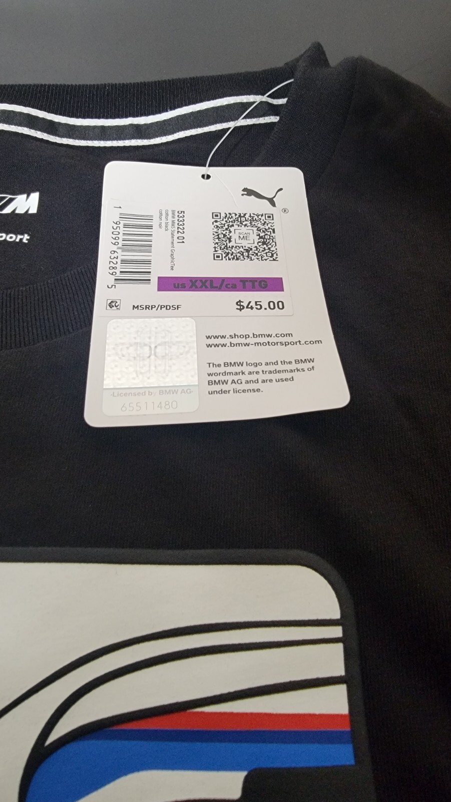 PUMA BMW MOTORSPORTS MMS STATEMENT GRAPHIC TEE M-SPORT BLACK T SHIRT SZ 2XL