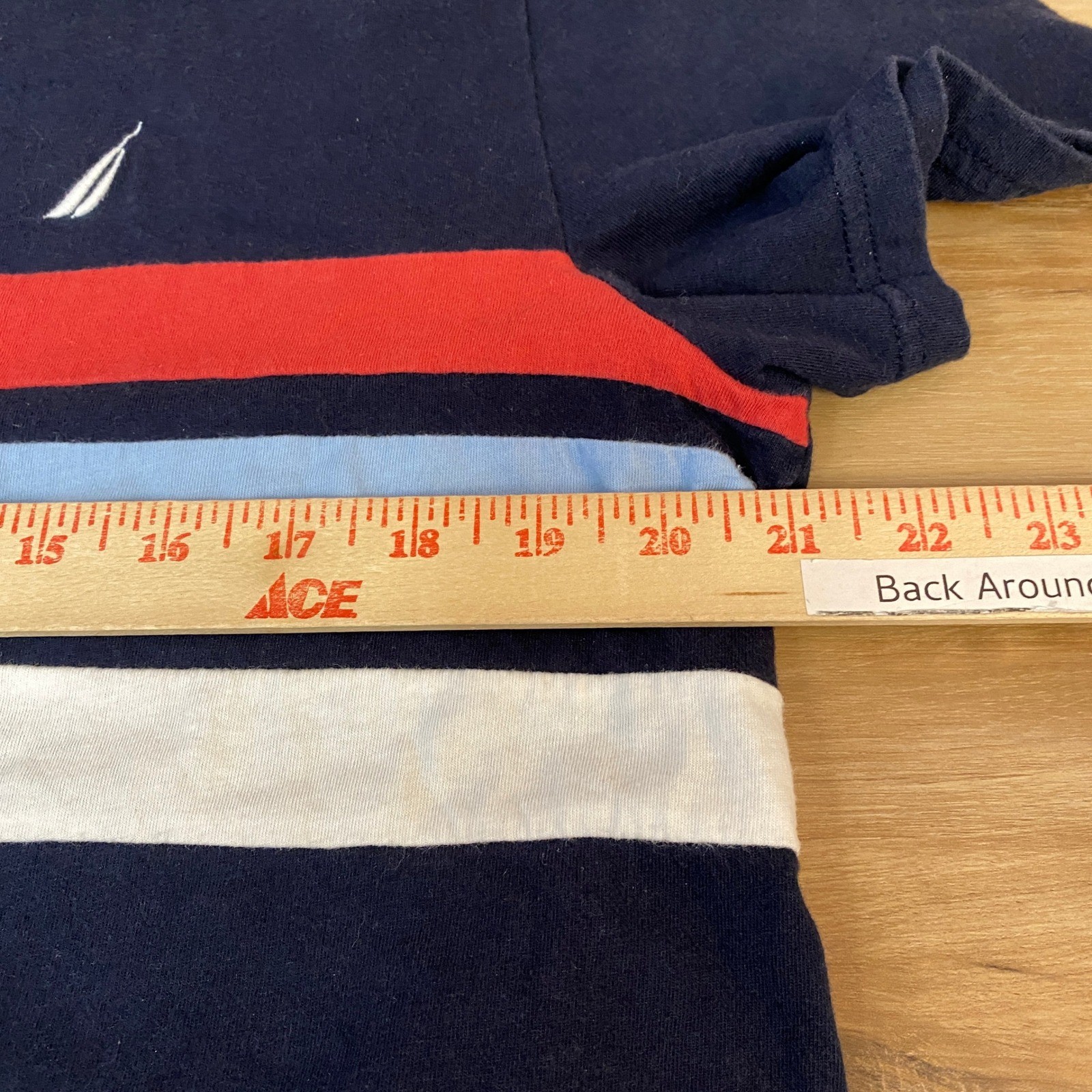 Nautica Mens Large Navy Blue Red White Striped Short Sleeve Cotton T-Shirt Logo