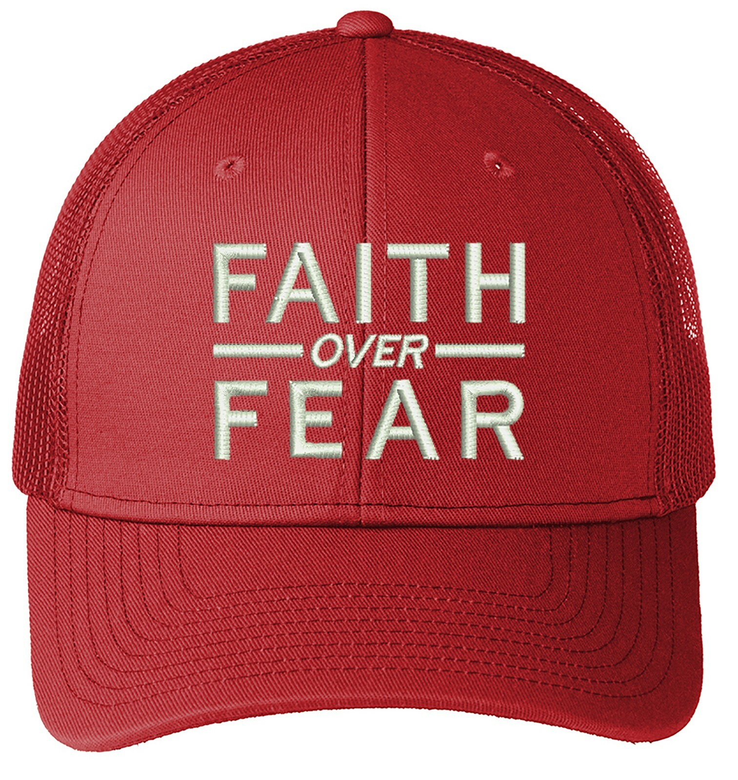 Faith Over Fear Embroidered Trucker Structured Adjustable One Size Fits All Hat