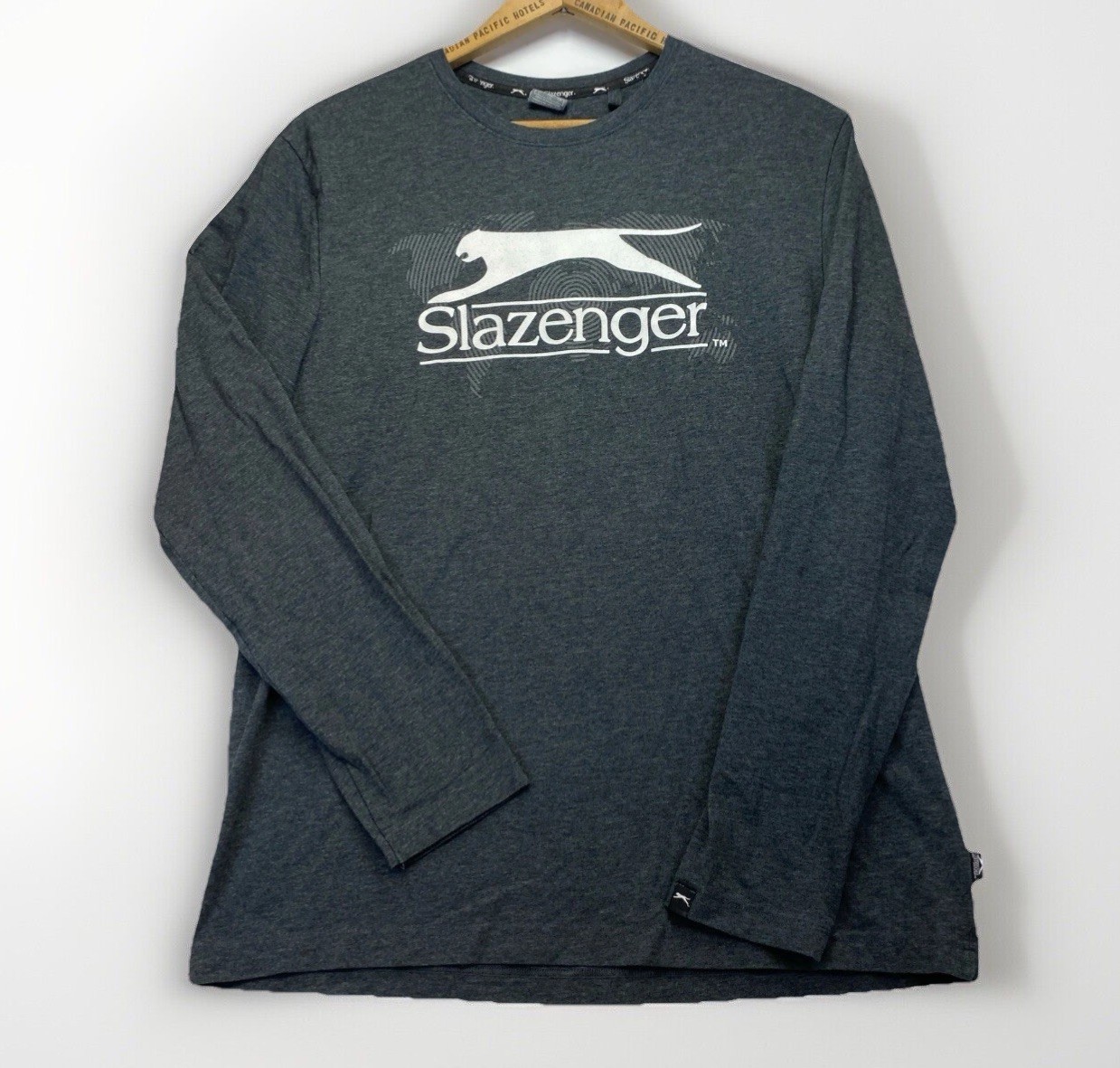 Slazenger Mens Logo Shirt Vintage Style Cotton/Spandex Long Sleeve Size Large