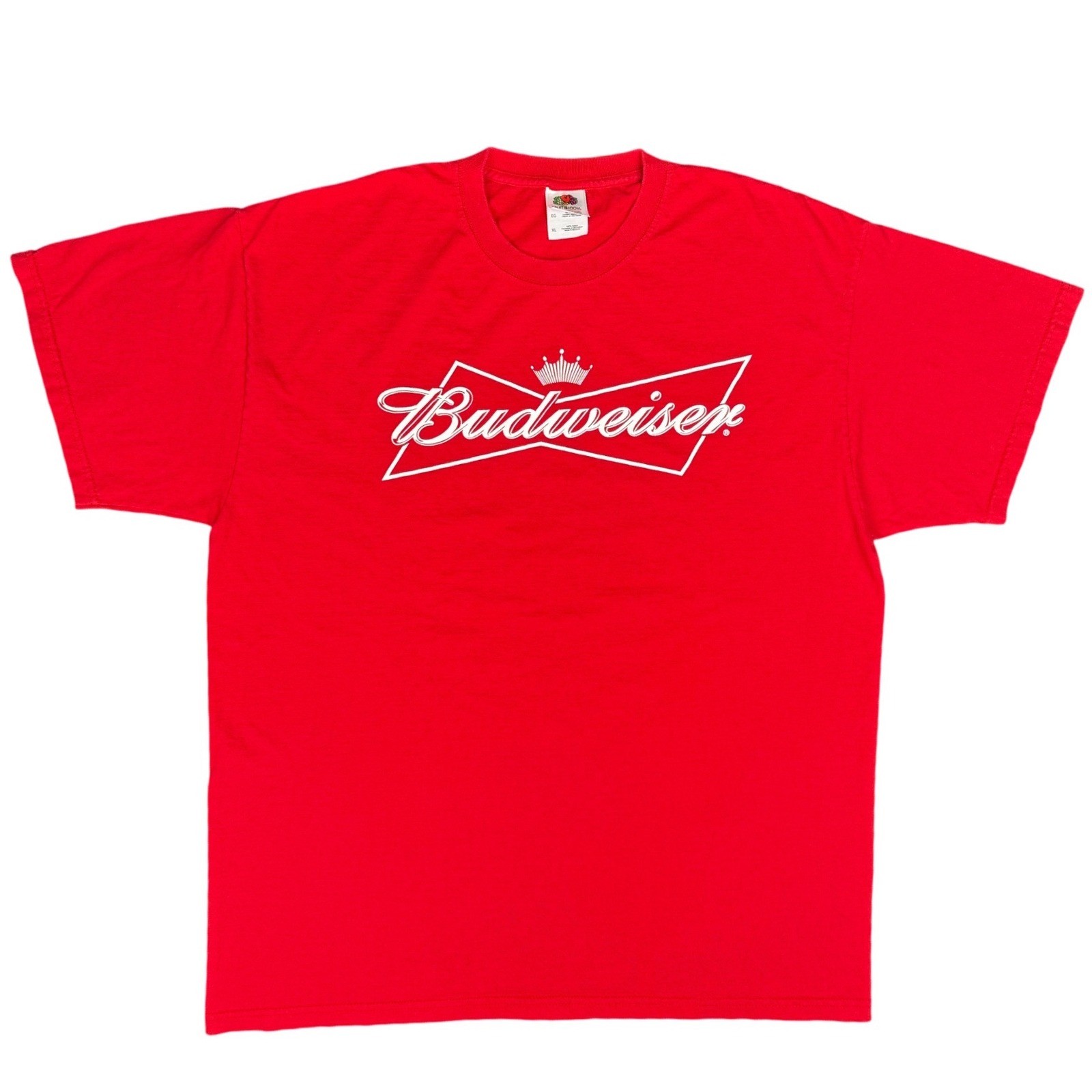 Budweiser Red T Shirt Mens XL Fruit of the Loom Heavy HD Cotton Graphic Tee