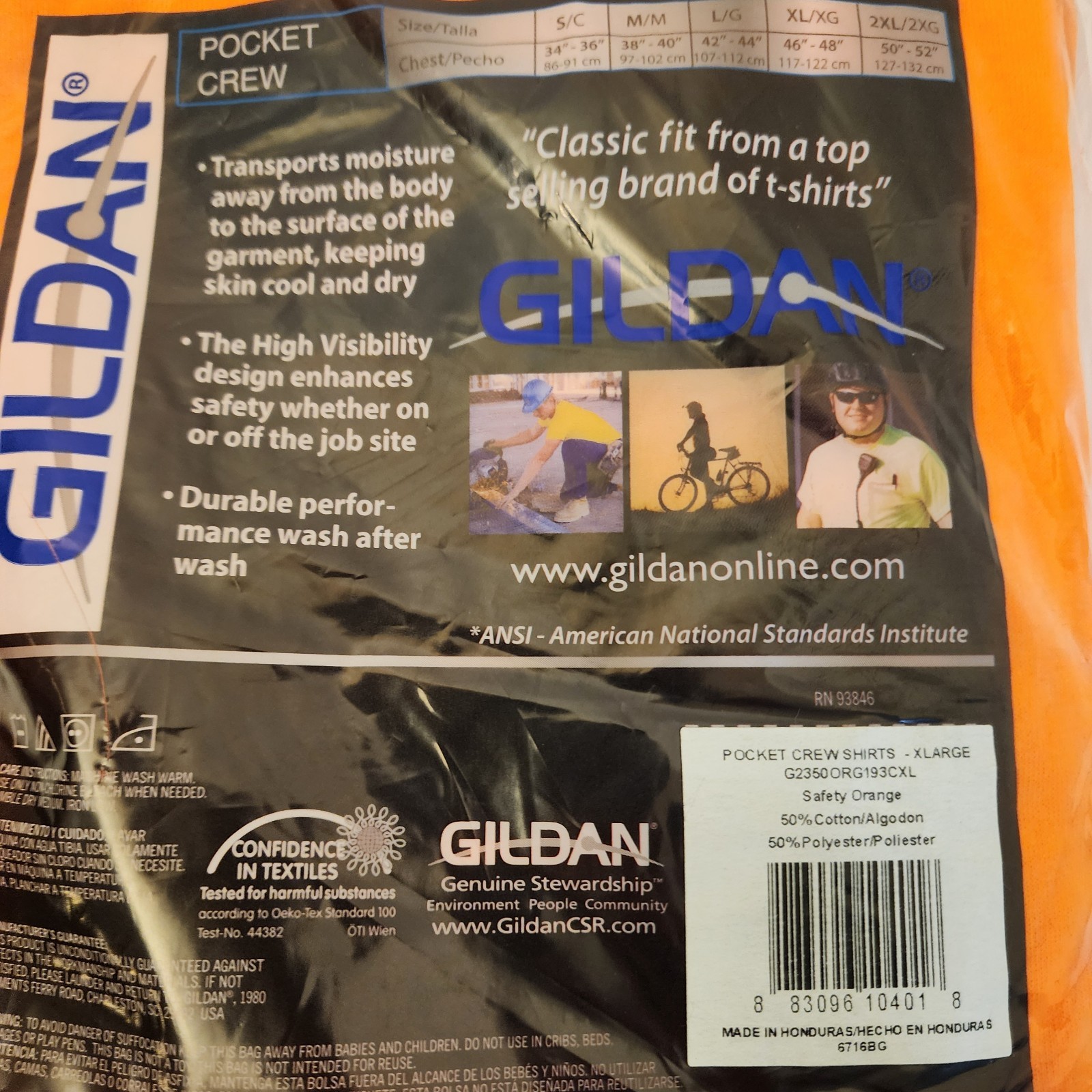 2 PACK! Gildan Workwear SAFETY ORANGE Men’s DRY BLEND Pocket XL T-Shirts