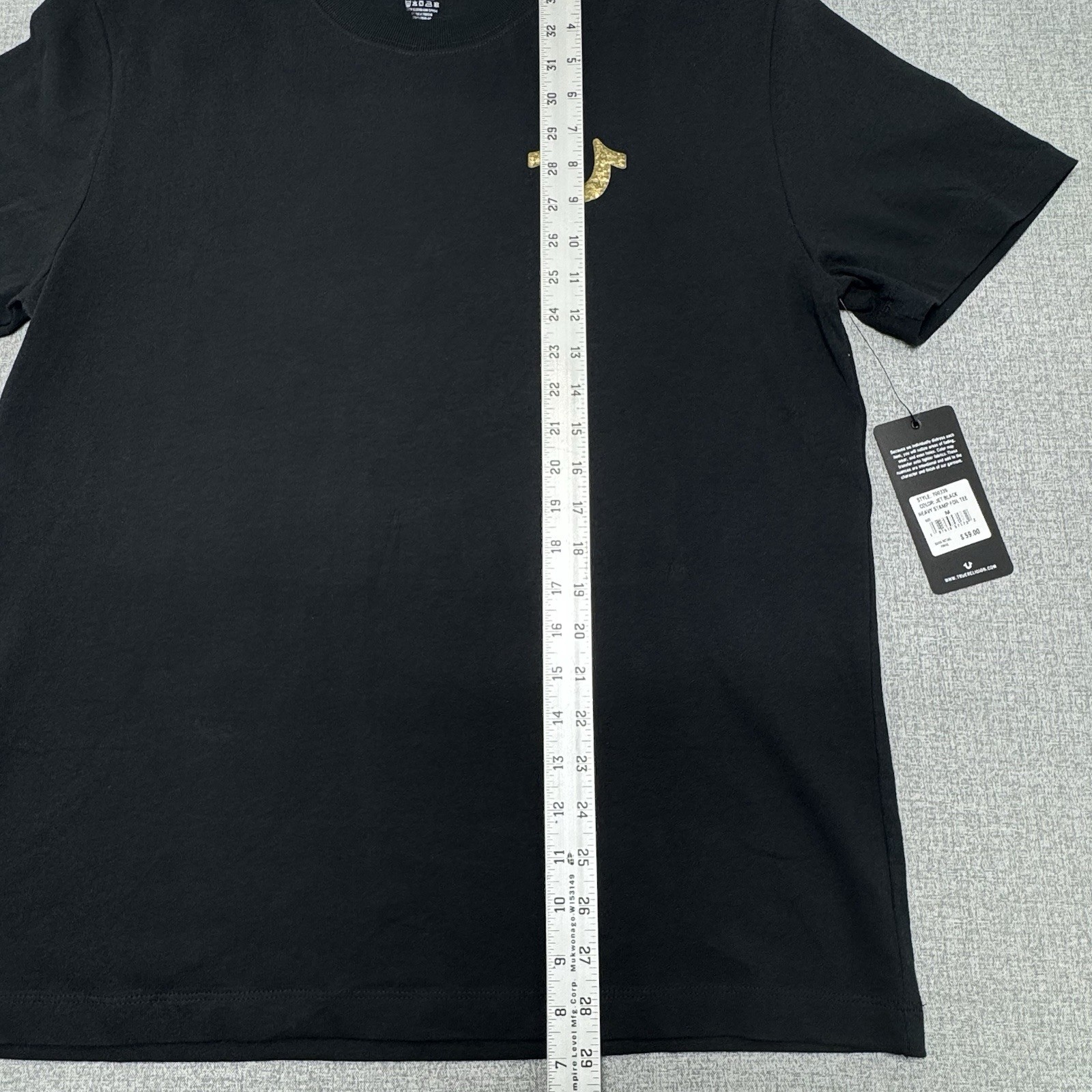 True Religion Stamp Foil SS Tee T-Shirt Size M 100% Cotton Crew Neck Jet Black