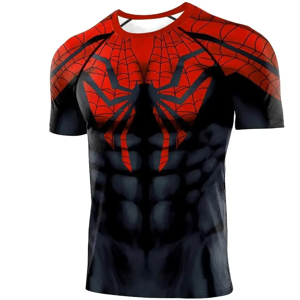 Men’s T-shirts Spider Superhero Compression Tights Short Sleeve Tops Tee Gym