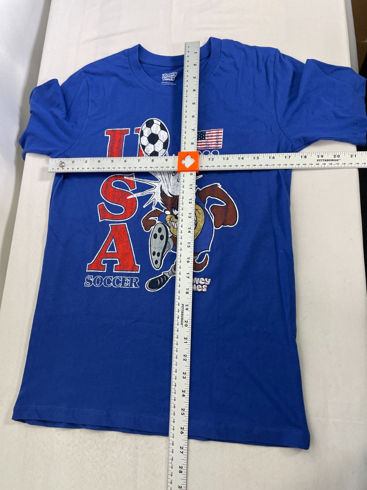 Tasmanian Devil Team USA Looney Tunes Soccer Royal T-Shirt Youth LARGE 14-16