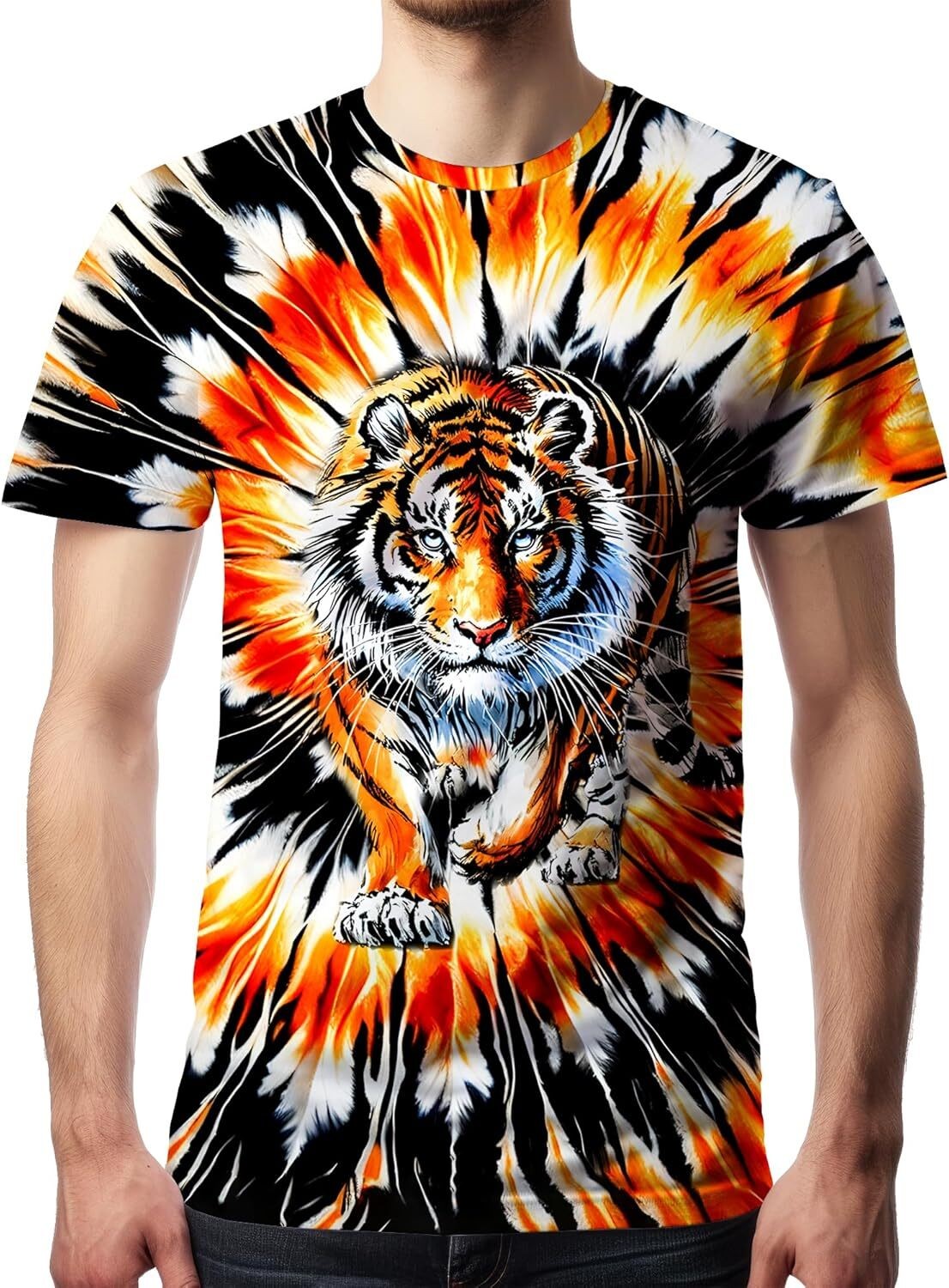 Men’s Tie Dye Short Sleeve T-Shirt Vintage Hippie Style Polyester Crew Neck Tee