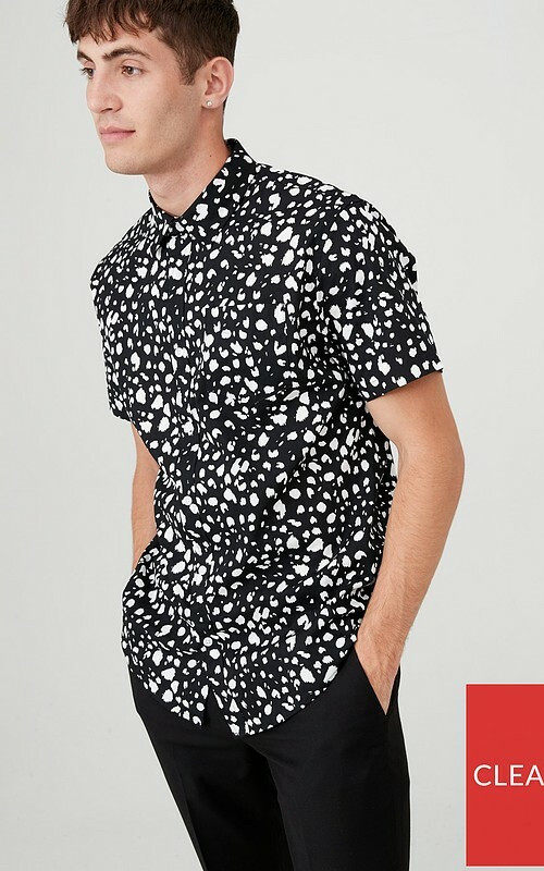 V By Very Mens Cotton Animal Print Party Shirt – Black White Size Uk Large L