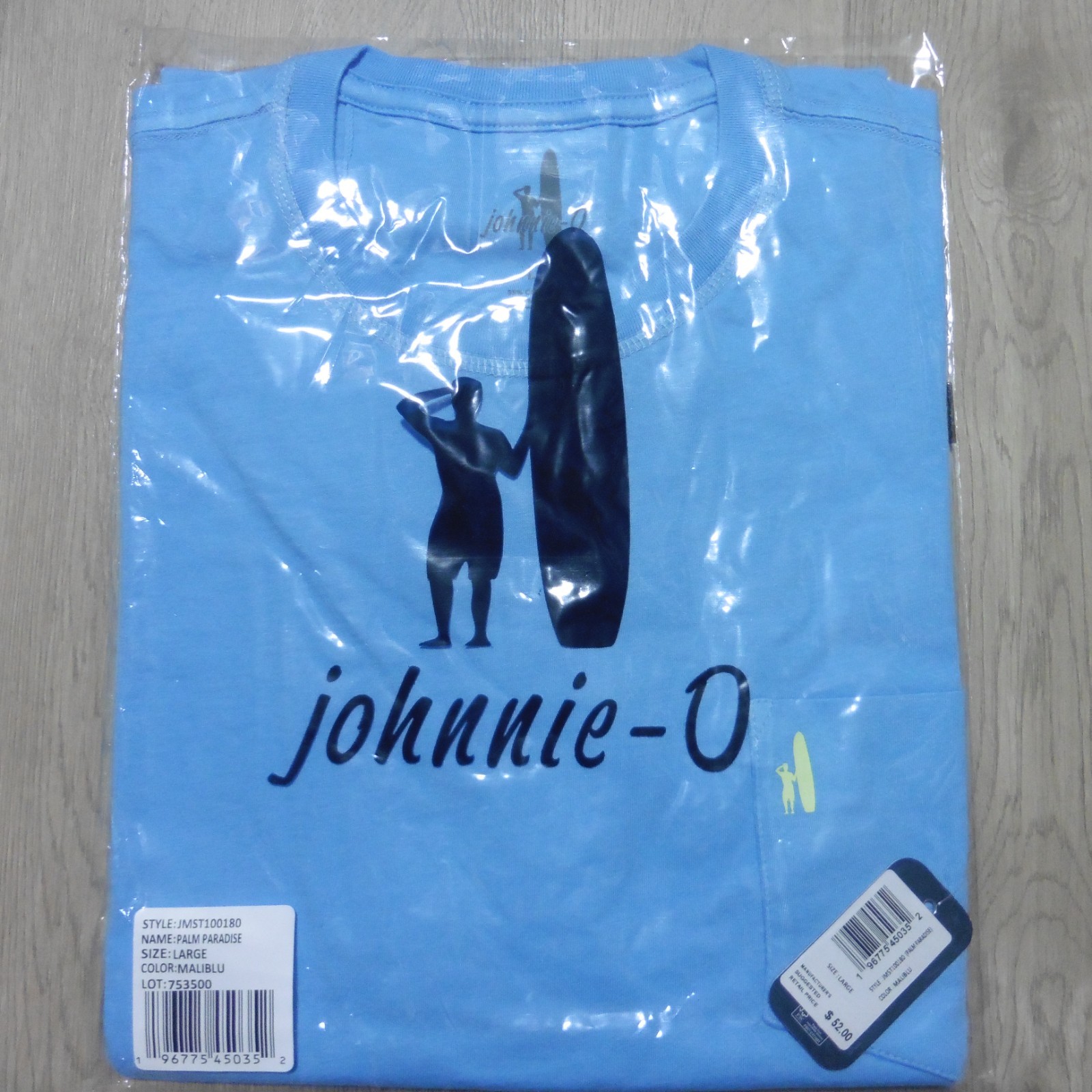 JOHNNIE O Mens L LARGE T SHIRT MALIBLU PALM PARADISE GOLF AQUA DALE 2.0 TEE