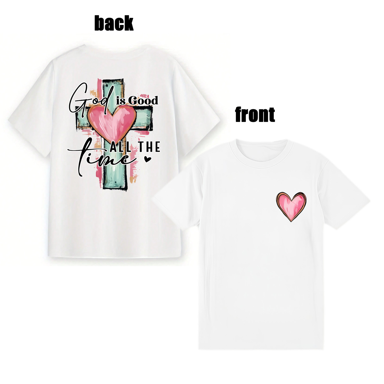 Christian “God Is Always Good” Cross & Letter Print T-Shirt, Short Sleeve