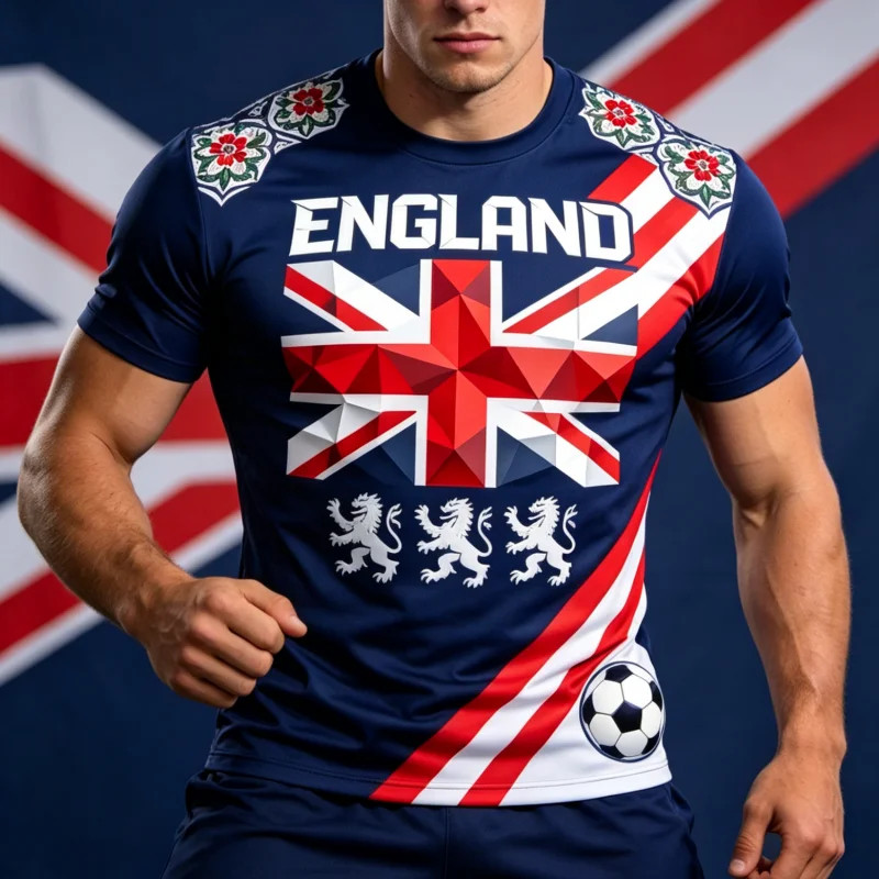 Three Lions Football England Shirt Quick Dry Breathable Sport Graphic Tee Men