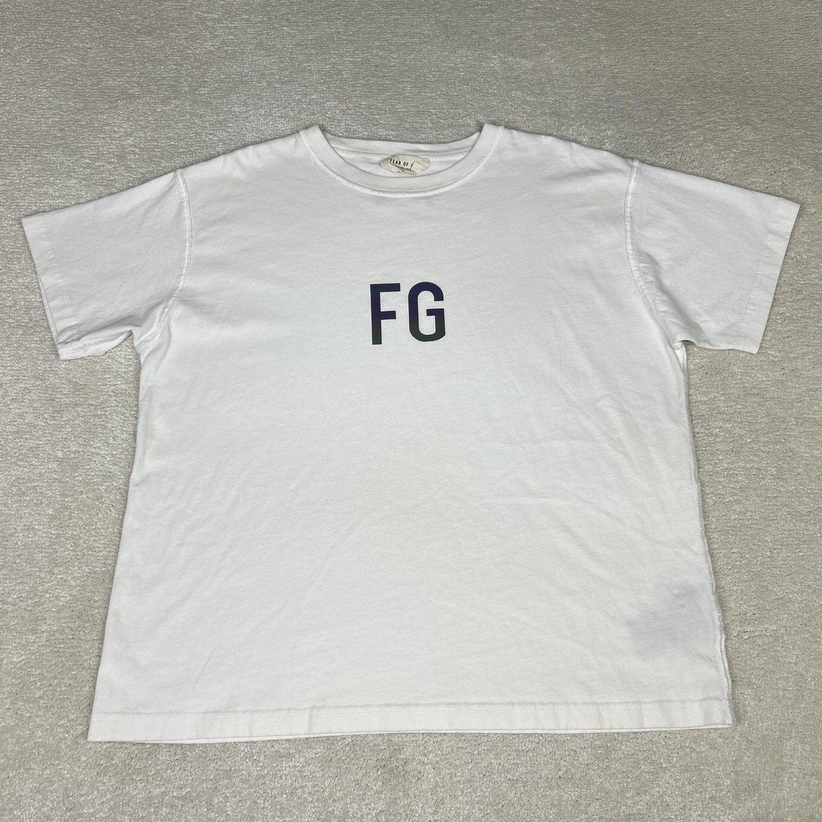 Fear Of God Shirt Mens Large White Sixth Collection FG Reflective Logo Made USA