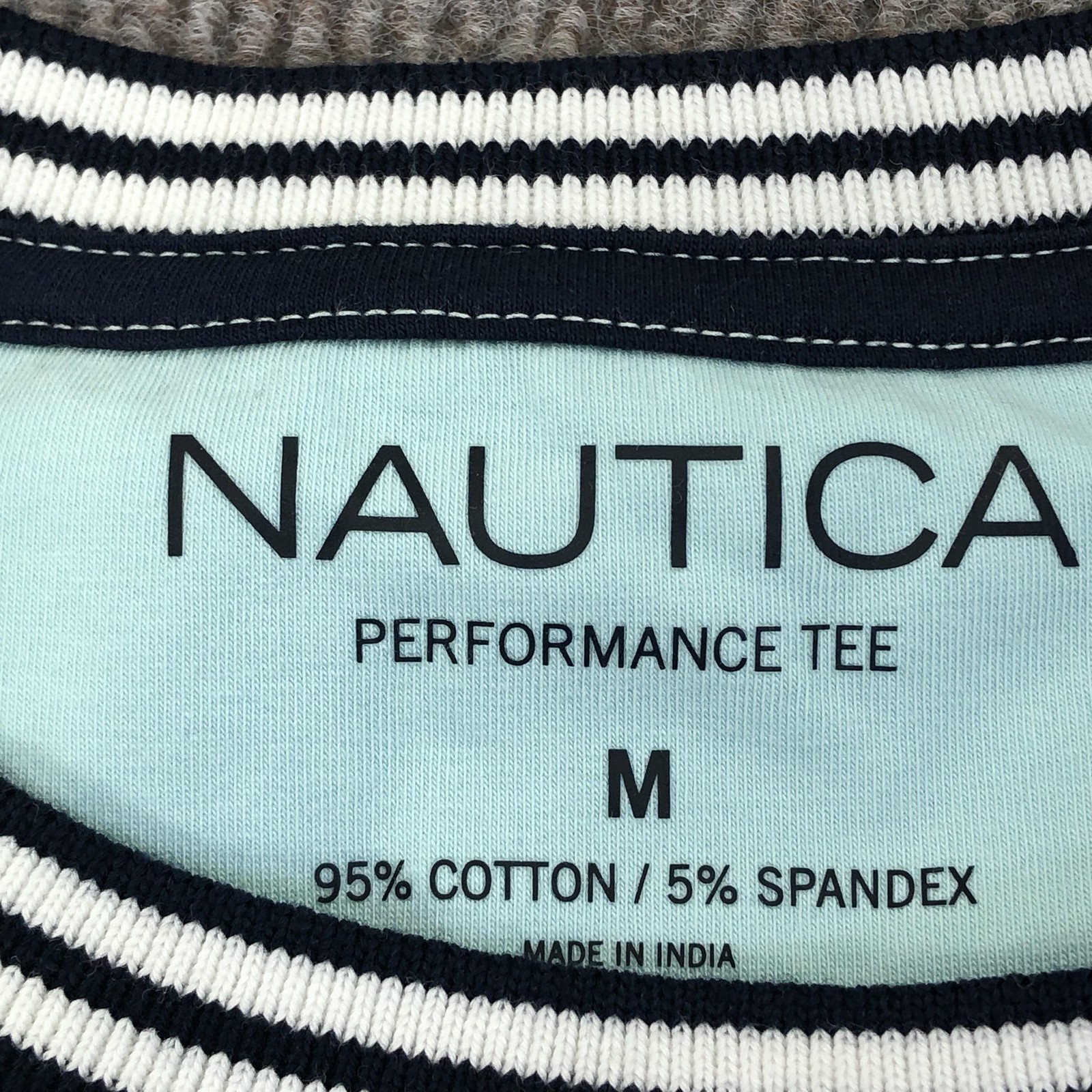 Nautica Shirt Mens Medium Blue Performance Sail Logo Tee Tagless Nautical Ringer