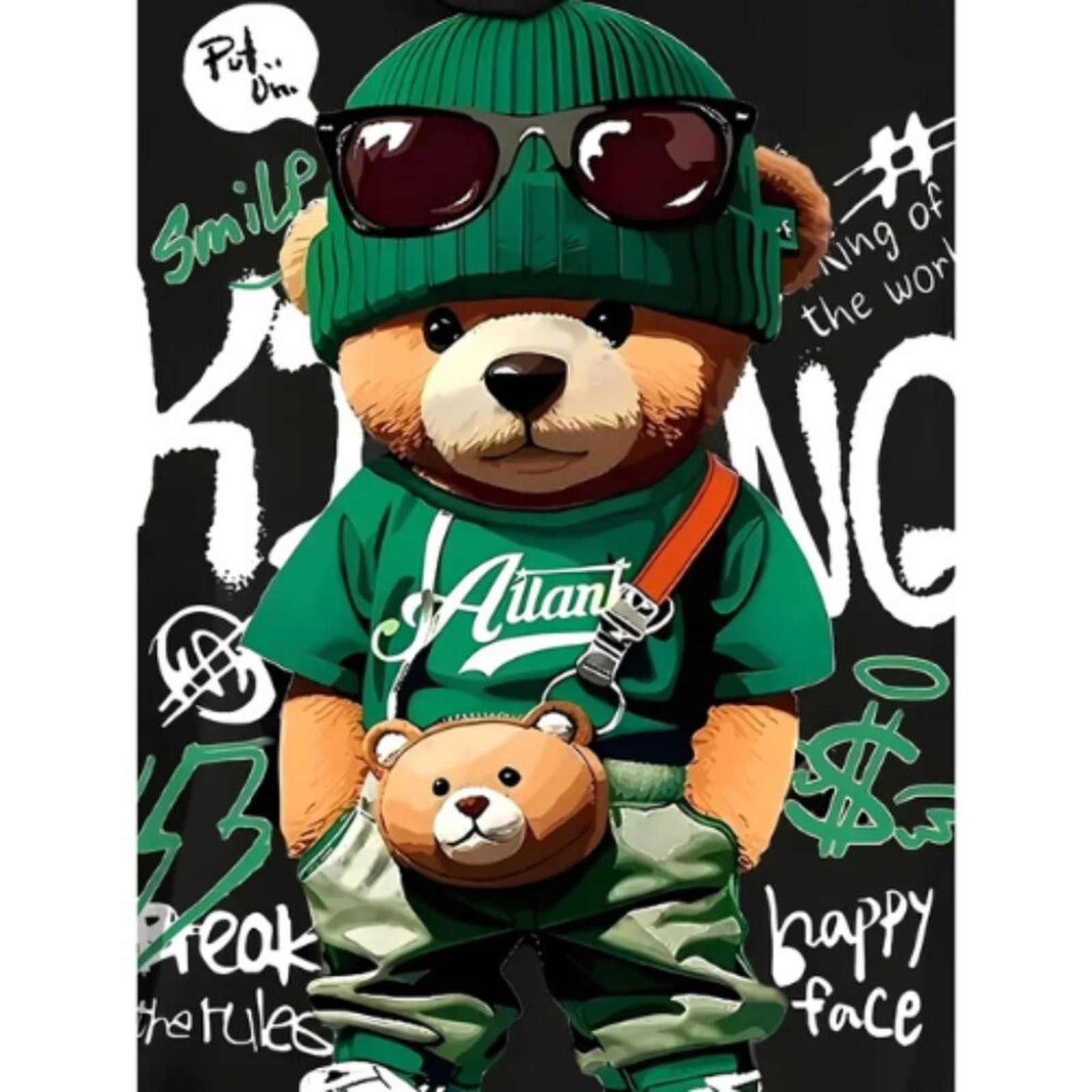 Men’s 3D Digital Print Cartoon Bear Hoodie Pullover with Kangaroo Pocket, UNISEX