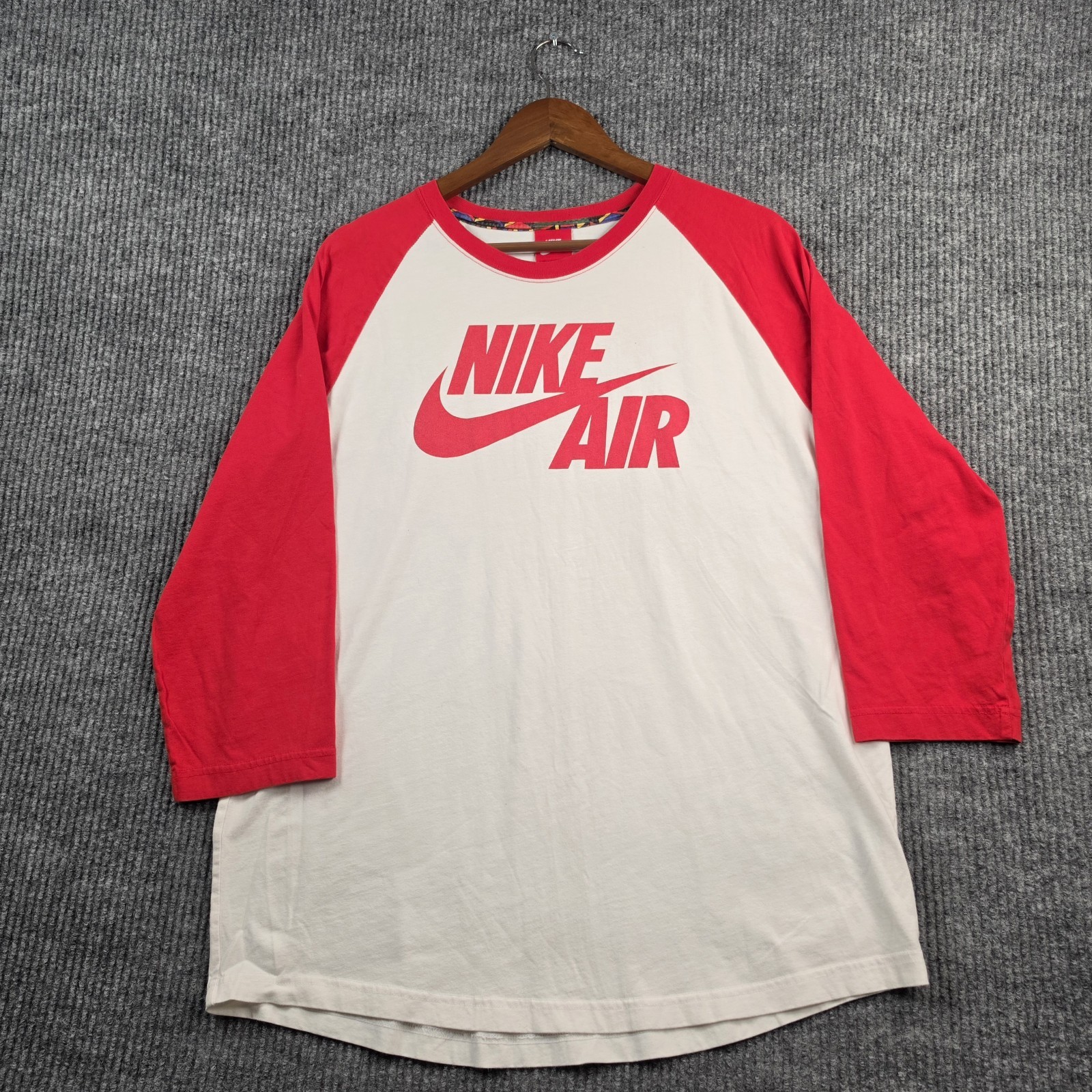 Nike Air Raglan T-Shirt Men’s XL White Red 3/4 Sleeve Baseball Graphic Tee Retro