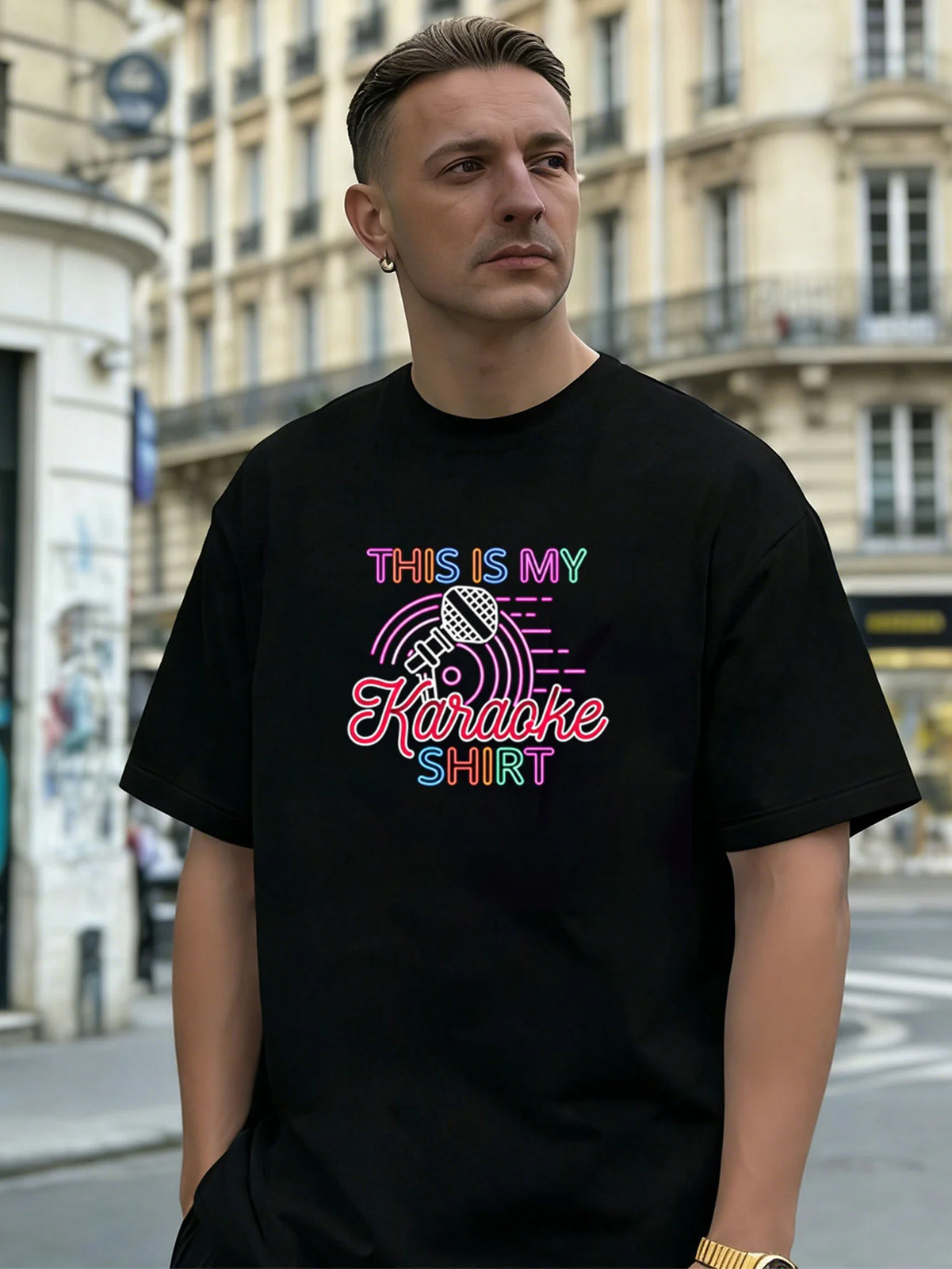 Karaoke Microphone Graphic 100% Cotton Men’s T-Shirt for Daily Casual Wear