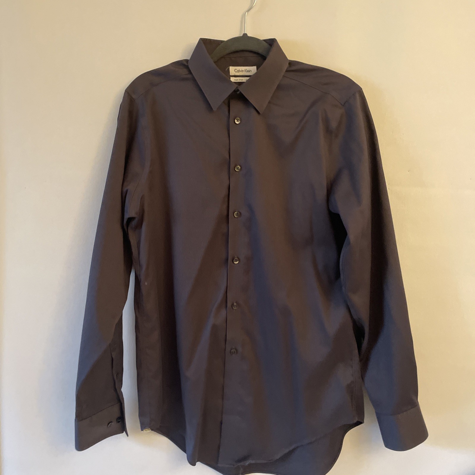 Calvin Klein Non Iron Button-Up Shirt Gray Solid Knit Long Sleeve Men Size M