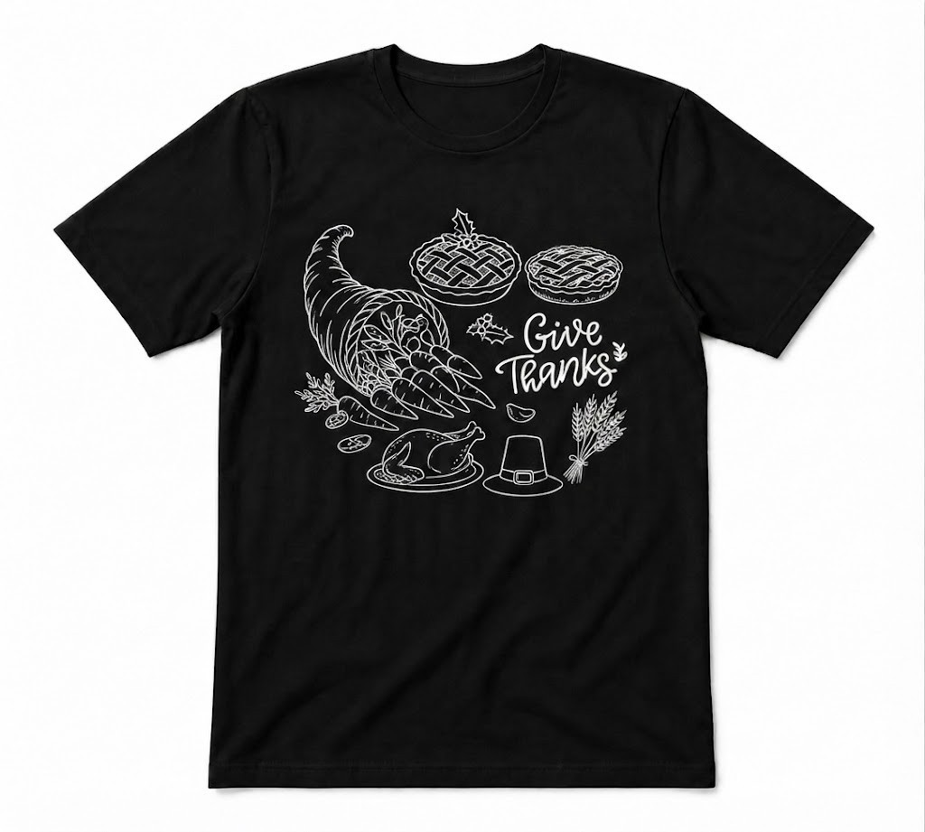 Thanksgiving Give Thanks Fall Autumn Gift Tee Black T-ahirt