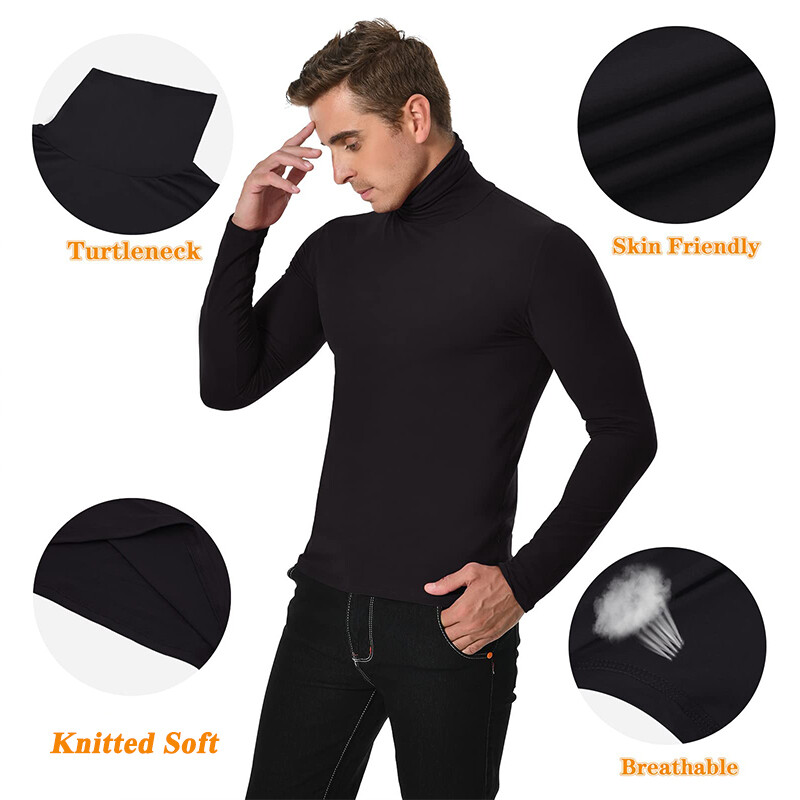 Mens Turtleneck Pullover Long Sleeve Jumper Top Warm Casual Slim T-Shirt Thermal