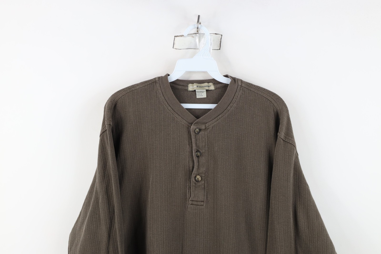 Vtg 90s Streetwear Mens Large Faded Heavy Ribbed Knit Long Sleeve Henley T-Shirt