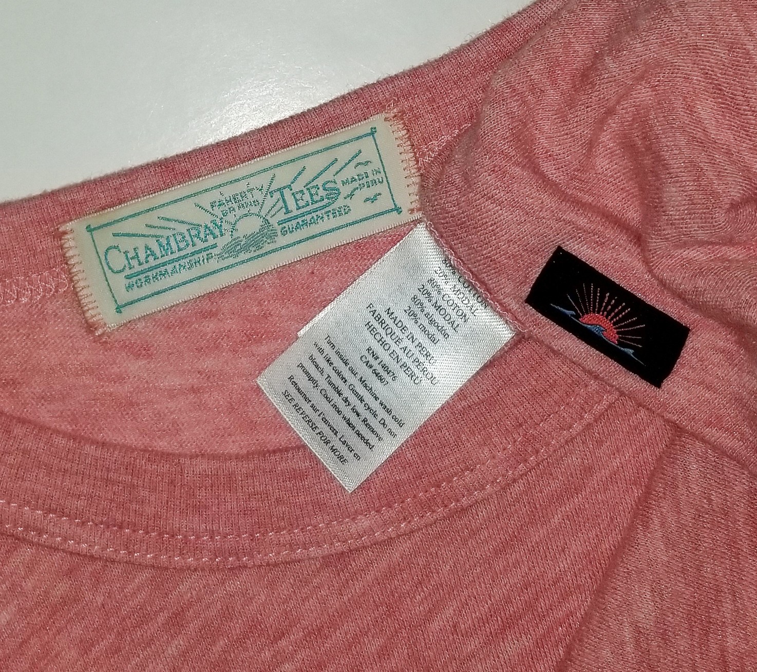 FAHERTY Brand T-Shirt Chambray Tees Heathered Pink Cotton Modal Crewneck NEW Lg