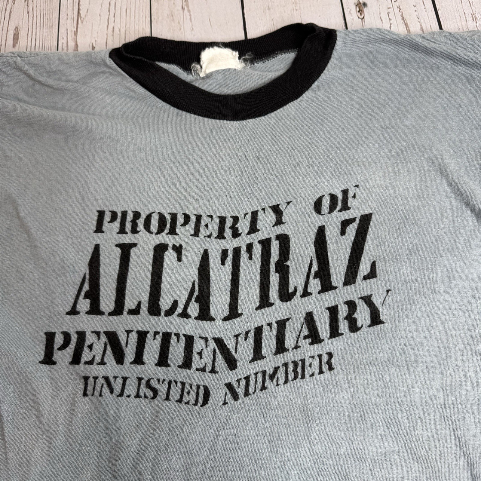 Vintage 80s Alcatraz Penitentiary Unlisted Number Ringer T Shirt Single Stitch