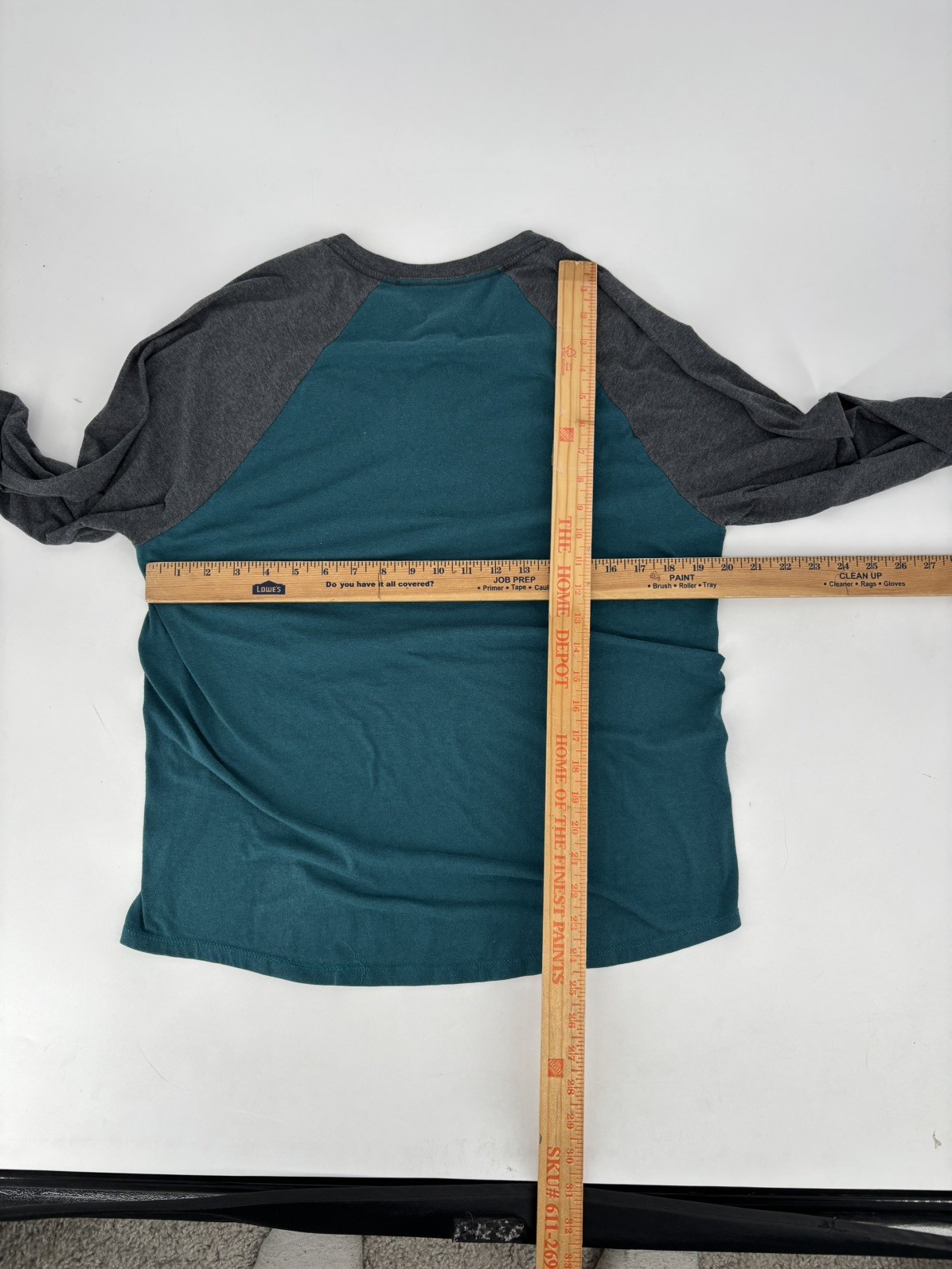 Hanes Raglan Henley Long Sleeve Shirt Teal Gray Colorblock Cotton Mens