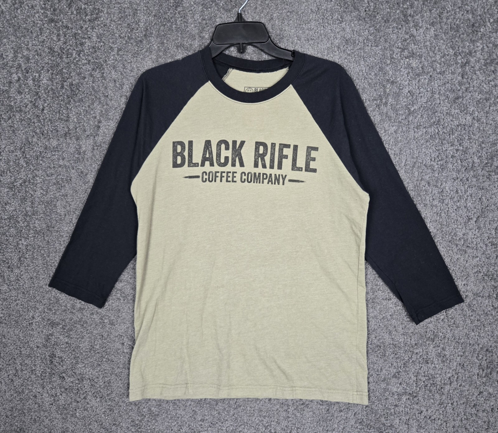 Black Rifle Coffee Raglan Shirt Men’s Medium 3/4 Sleeve USA Logo Baseball Style