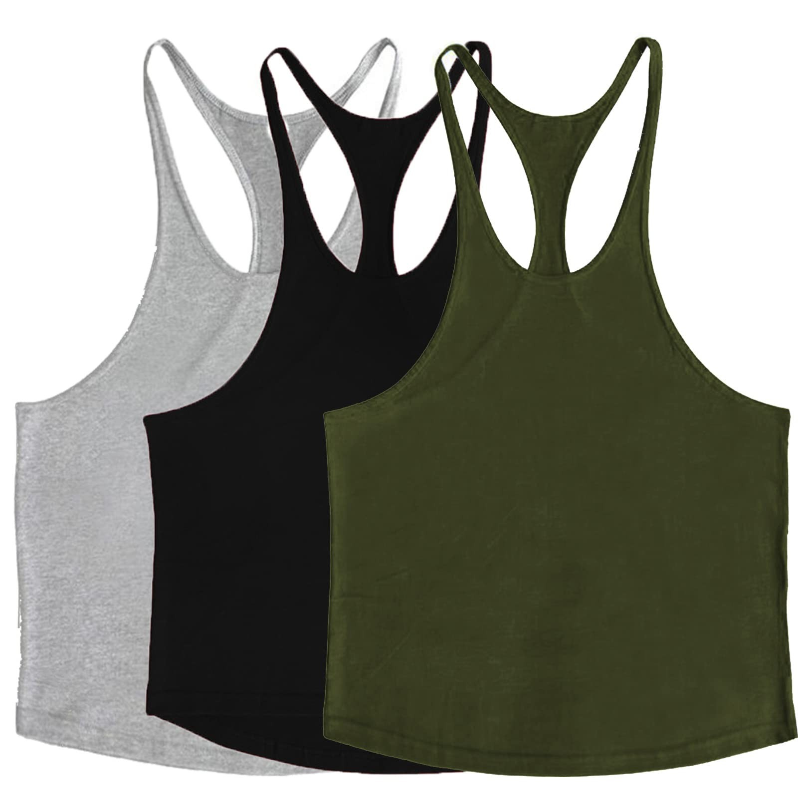 Men’s 3 Pack Stringer Tank Tops Muscule Cut Bodybuilding Gym Vest Y-Back Work…
