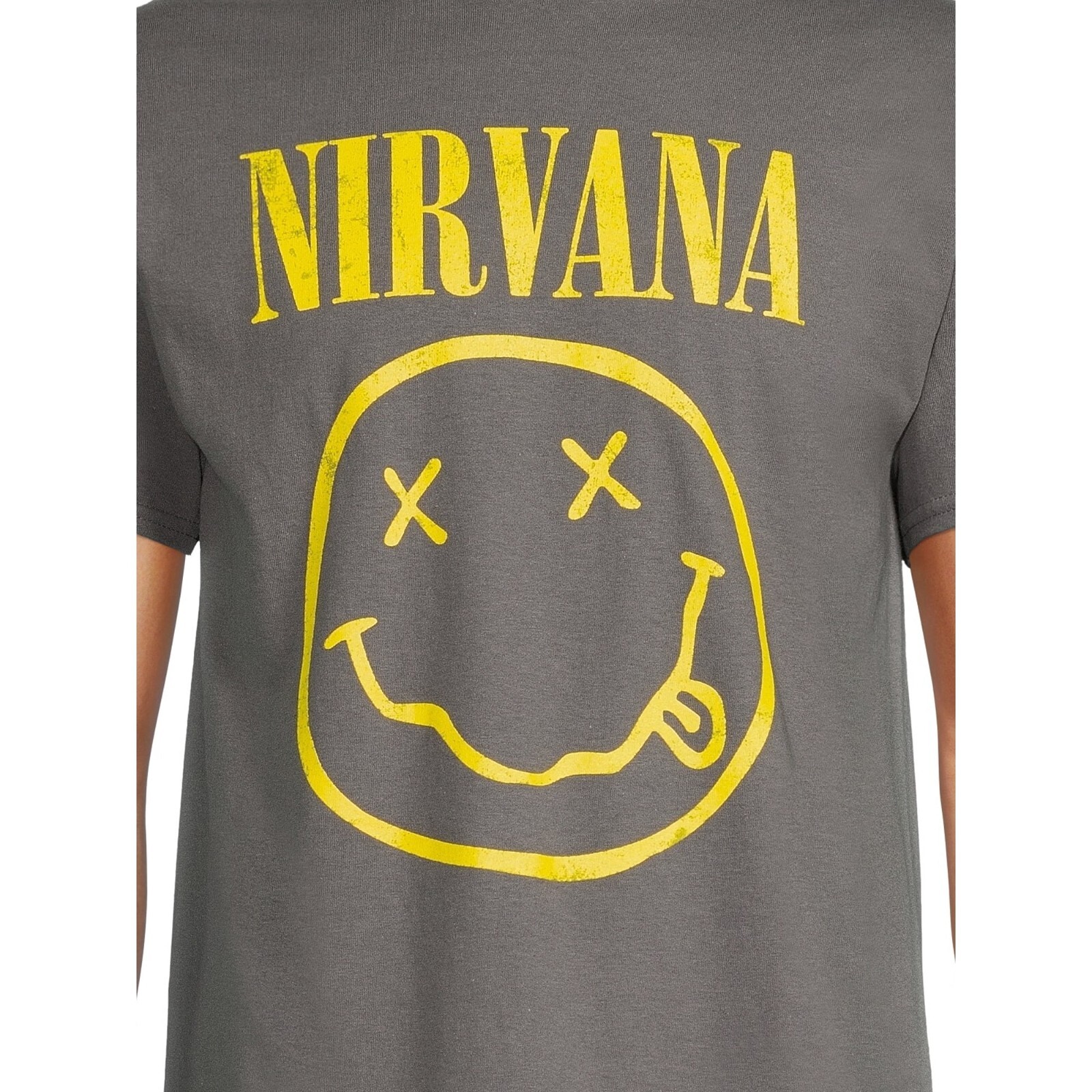 Nirvana Men’s Smiley Logo Graphic Print Tee- Charcoal Grey with Yellow Graphic
