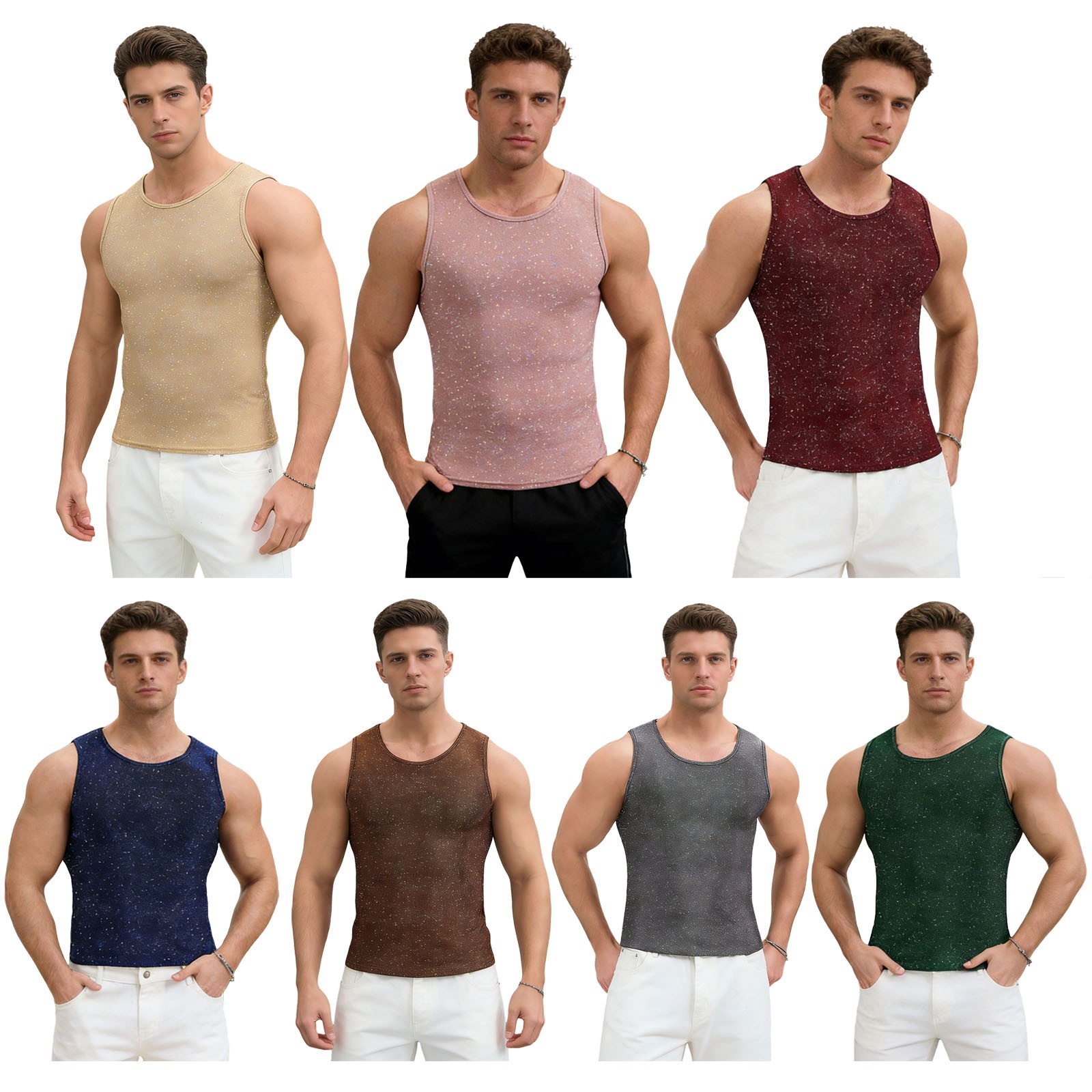 Men T-shirt Carnivals Top Daily Vest Steampunk Party Sleeveless Casual Shiny