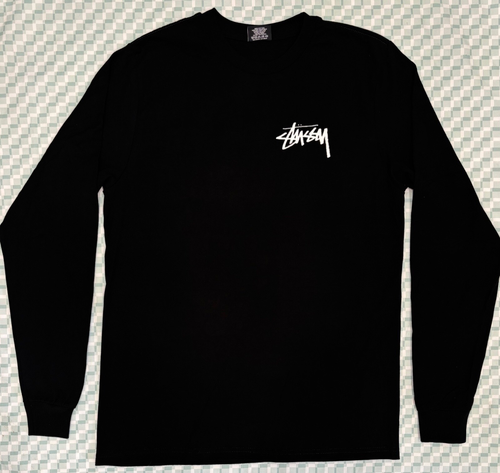 Stussy Basic Long Sleeve Logo Black Tee Mens Size S