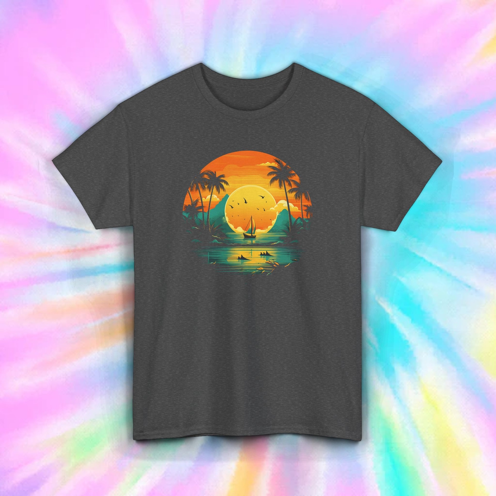 Tropical Sunset Beach Shirt Palm Trees Vacation Summer Vibes Tee S-5XL