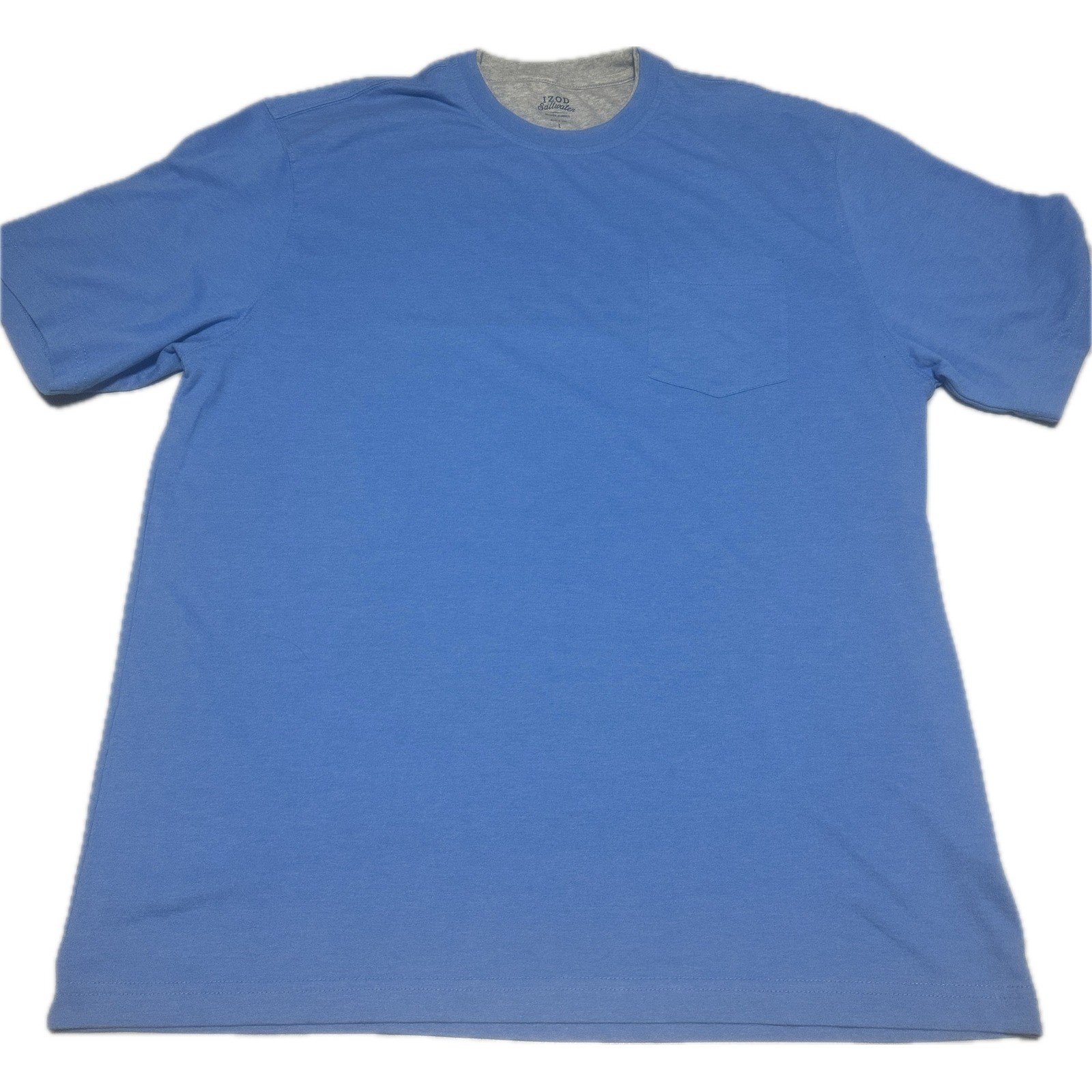 IZOD Mens L Saltwater Pocket T-Shirt Blue Relaxed Classic Outdoor Pocket Tee