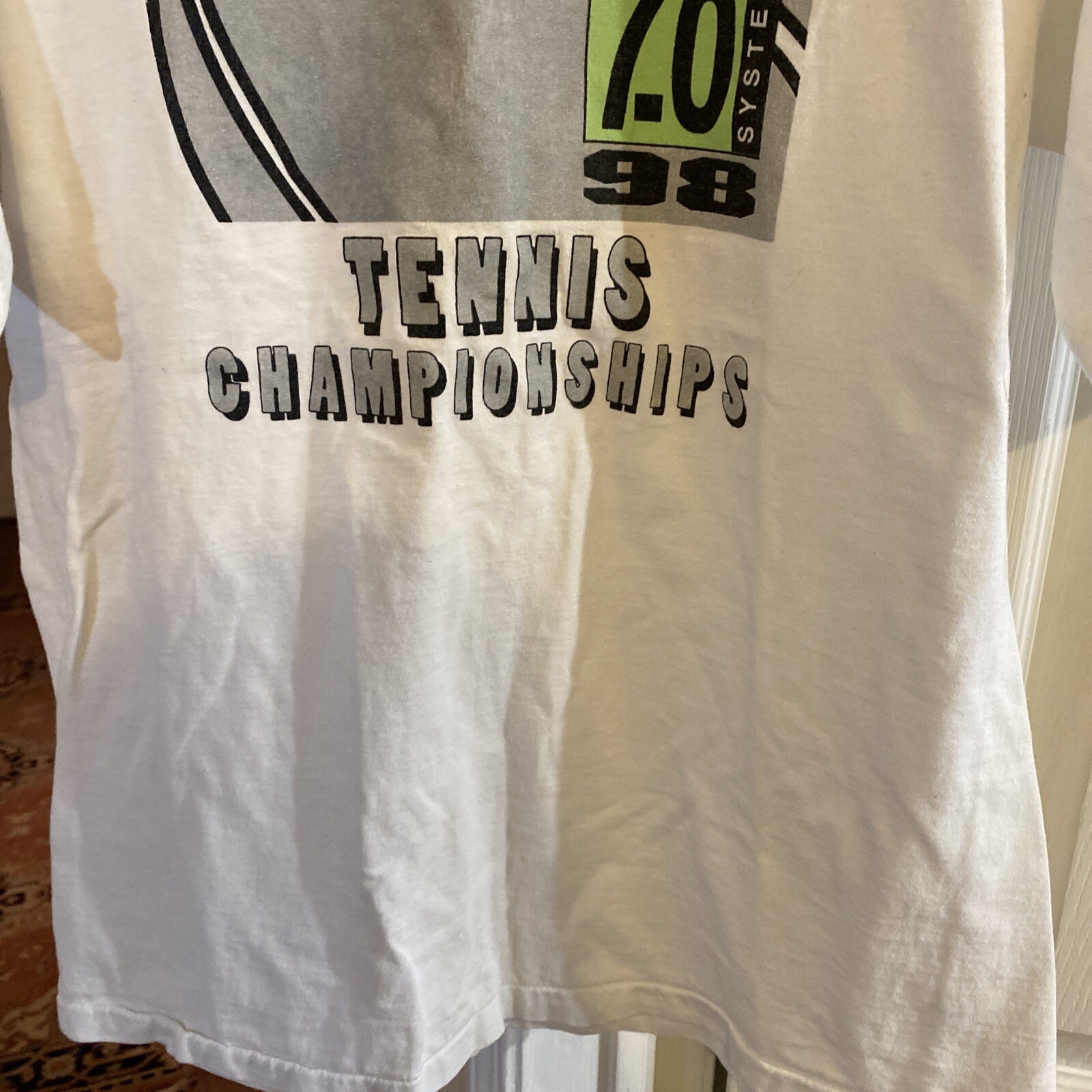 Vintage 98 K SWISS 7.0 Tennis T-Shirt Mens Large White Single Stitch Gamma