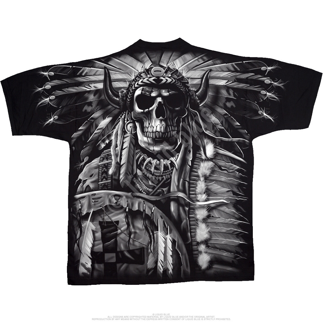 INDIAN SKULL-HEADDRESS-Claws-Bison-2 SIDED T-SHIRT S-M-L-XL-XXL