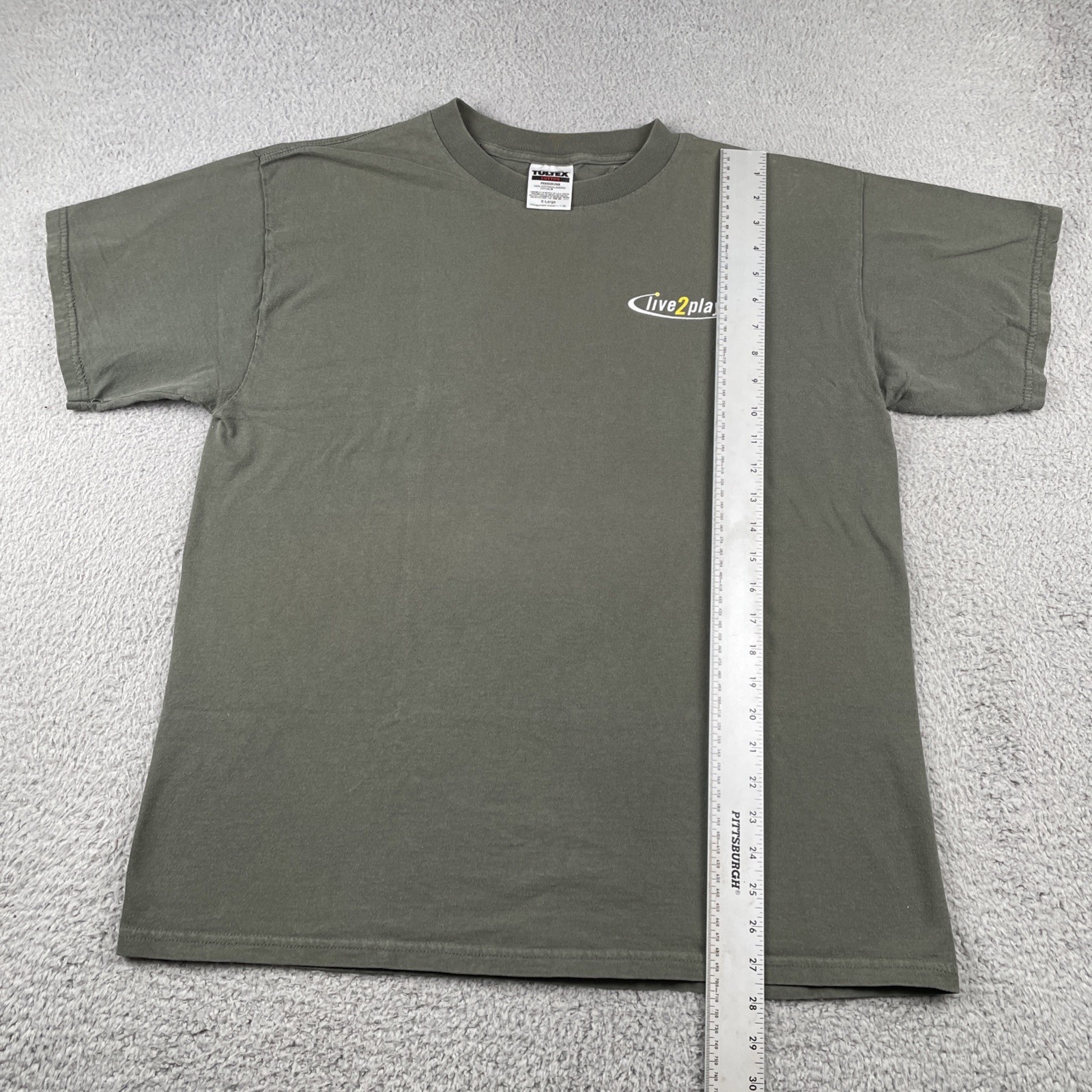 Vtg Tultex Olive Green XL Shirt Live2Play.com Skier Back Graphic Mountain Y2K