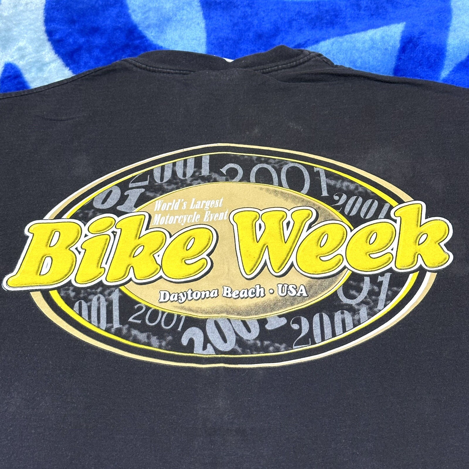 Vintage 2000s Bike Week Daytona Florida Flaming Skulls Faded Black T-Shirt Sz XL
