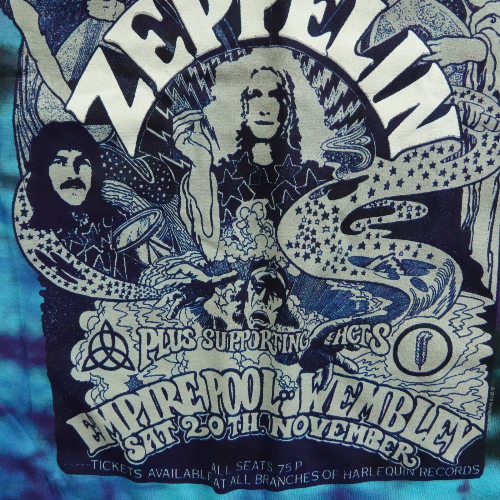 Led Zeppelin Shirt Mens Small Blue Tie Dyed Cotton Liquid Blue Page Plant