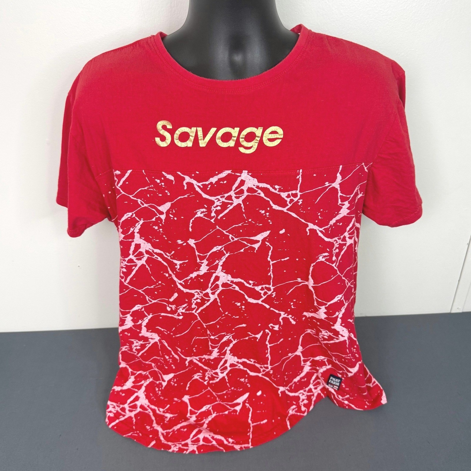 Phat Farm T-Shirt Mens XL Savage Red Marble Print Gold Foil Graphic Streetwear