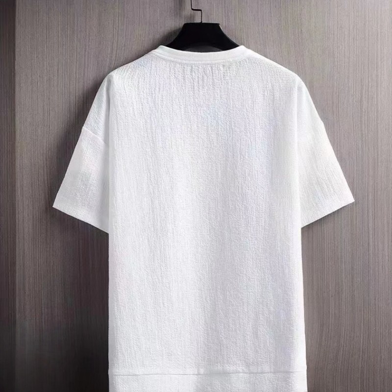 New Men’s Polyester Fiber Plain Crew Neck Ice Silk Short Sleeves T-Shirt M-3XL