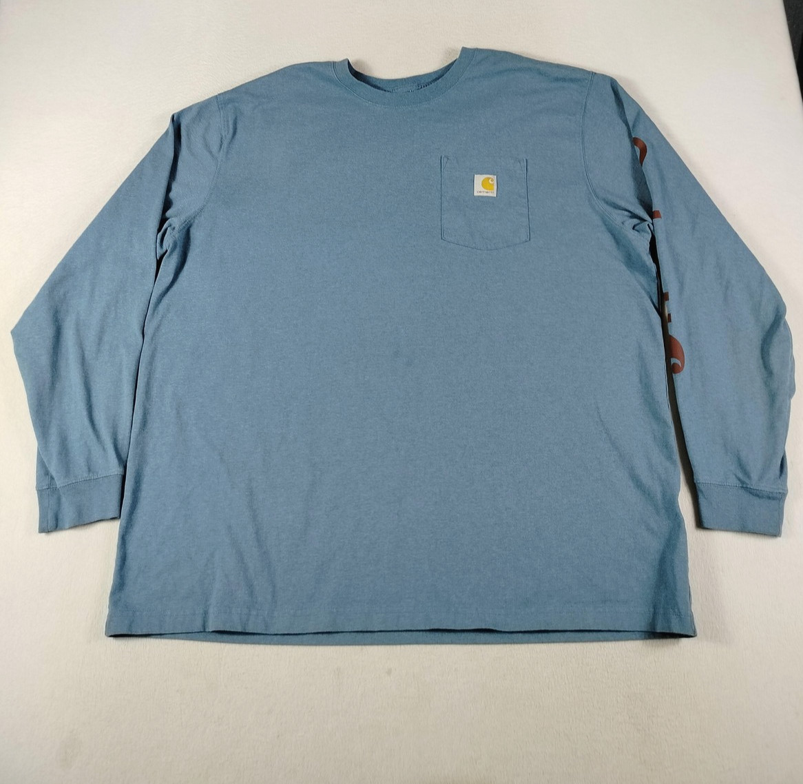 Carhartt Shirt Mens 2XL Blue Long Sleeve Pocket Graphic Loose Fit Workwear Tee
