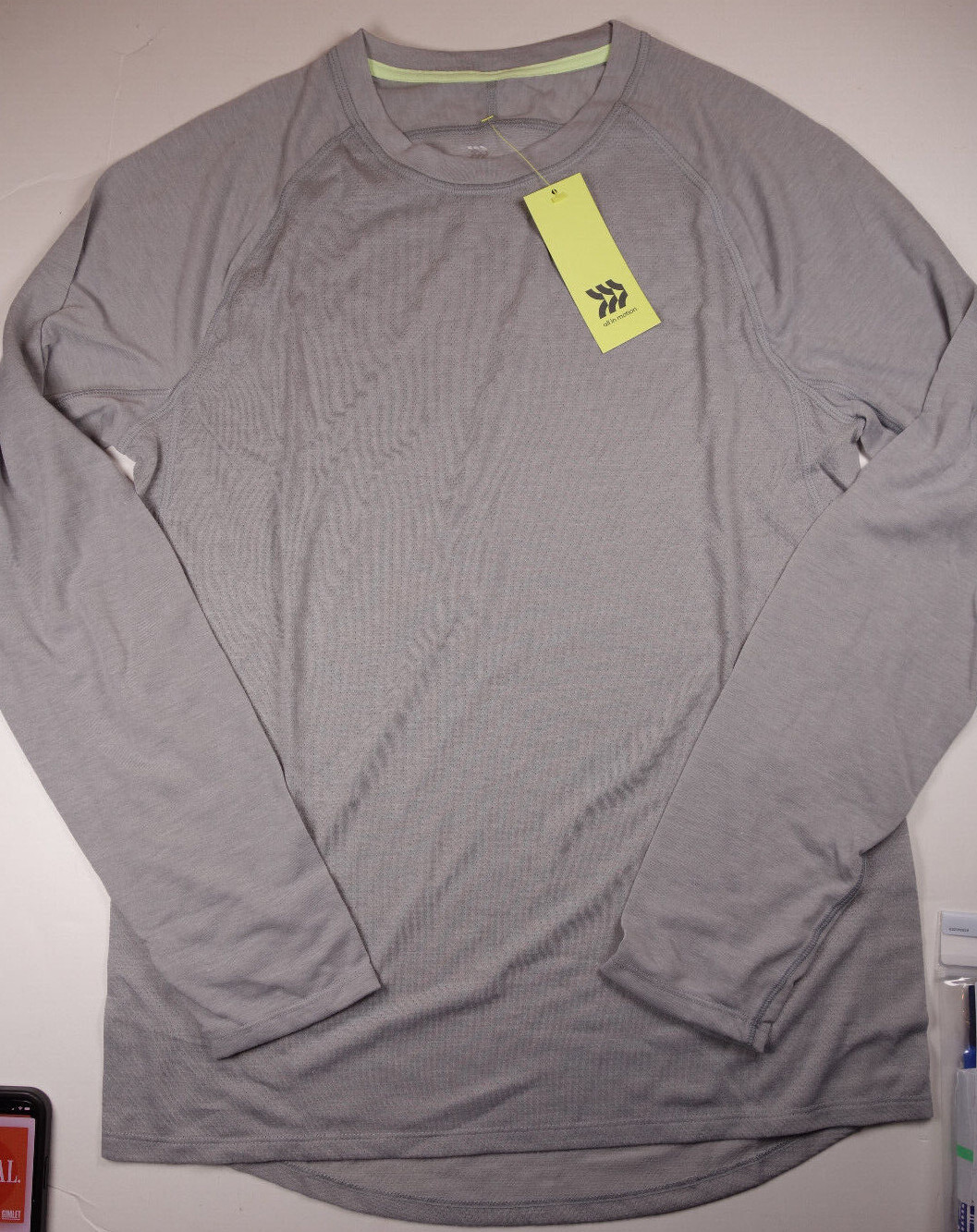 ALL IN MOTION Men’s Light Grey Long Sleeve Running T-Shirt NEW Medium